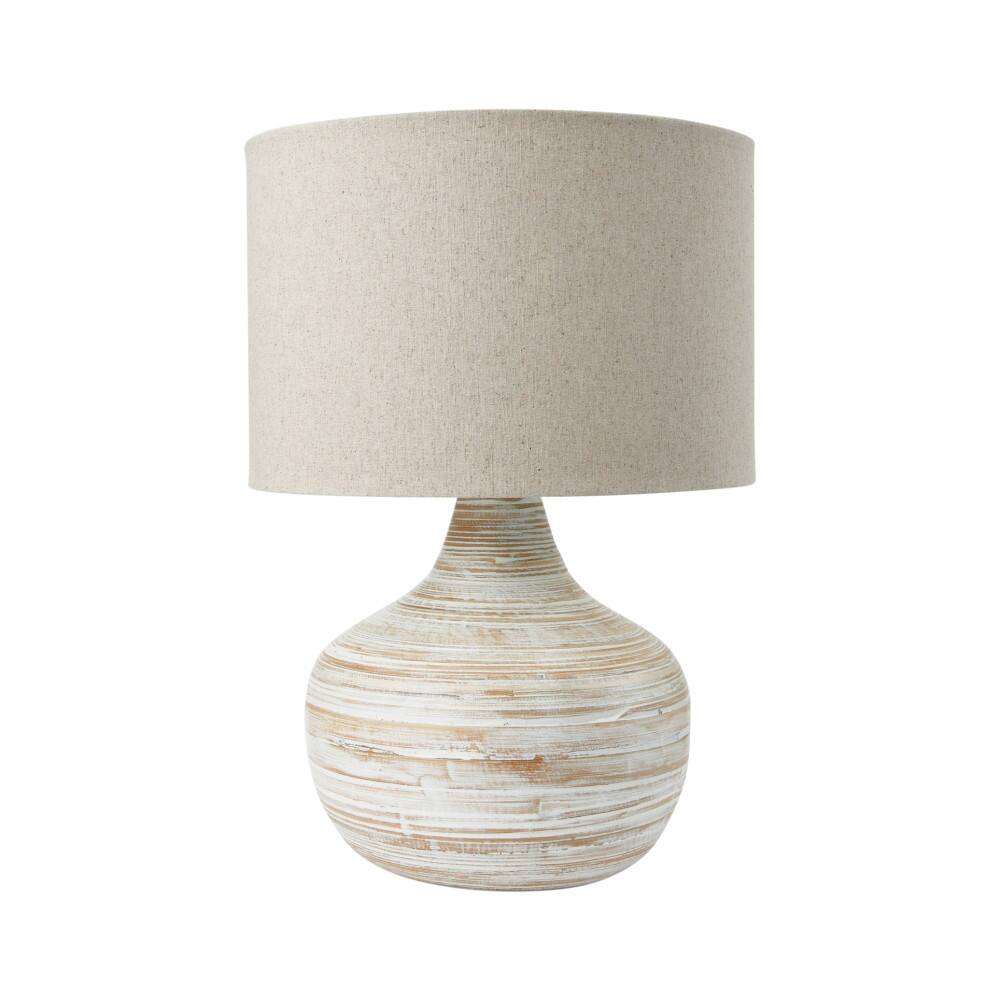 Hello Honey® 21.5" White Wash Finish Boho Bamboo Table Lamp with Linen Shade Set