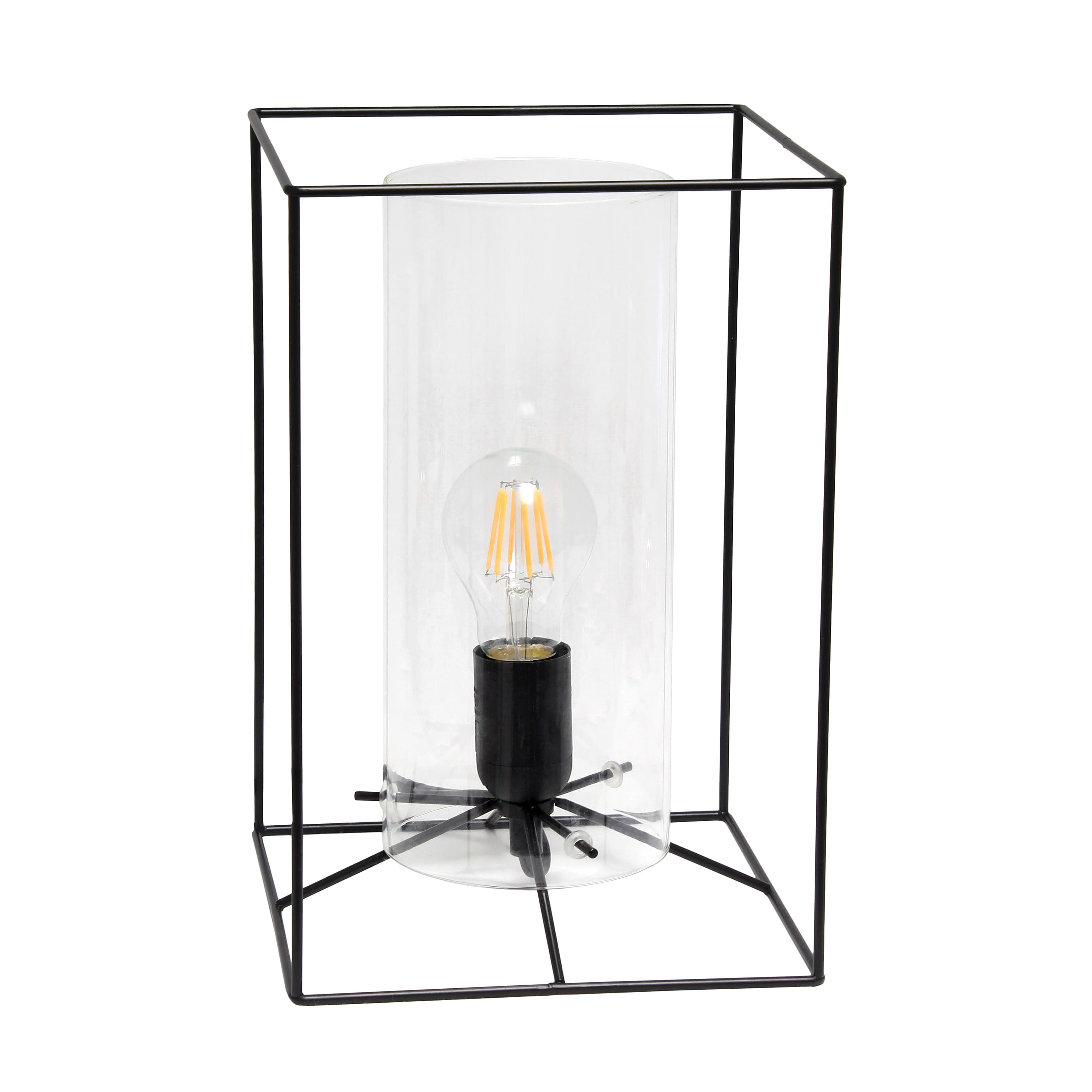 Lalia Home Black Framed Table Lamp with Cylinder Glass Shade