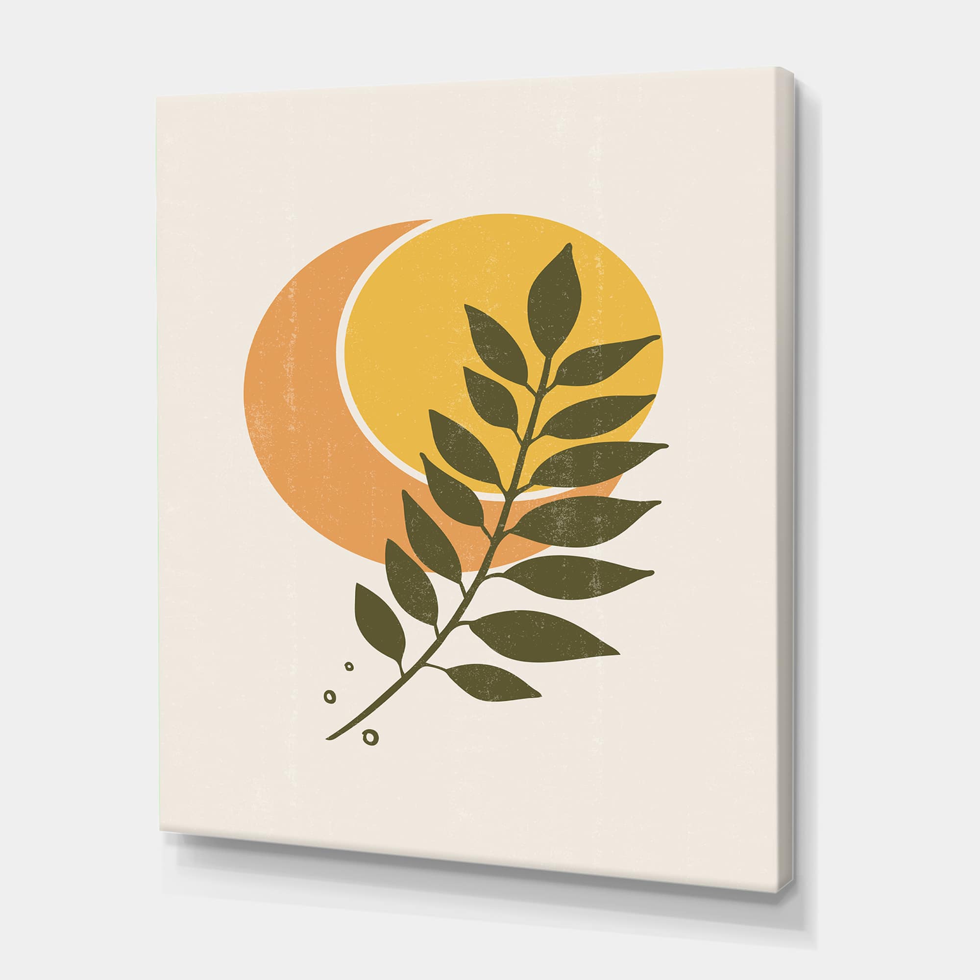 Designart - Abstract Geometrical Sun and Moon With Leaf V - Modern Canvas Wall Art Print