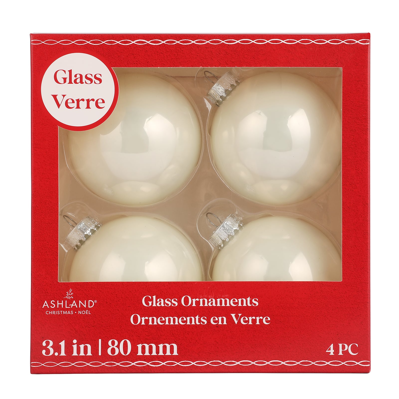 4 Pack 3.1" Shiny Glass Ball Ornaments by Ashland