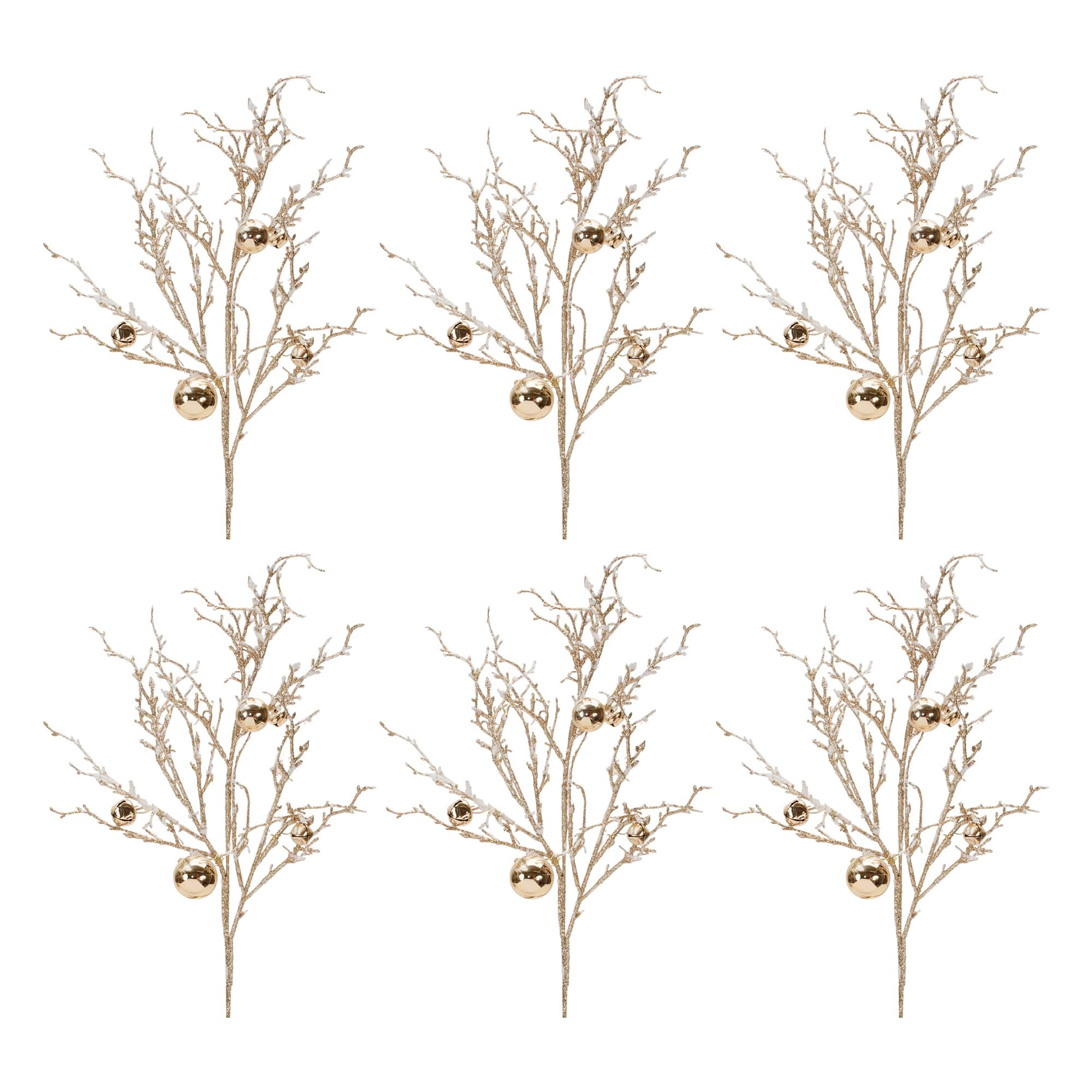 25&#x22; Flocked Twig Branches with Sleigh Bells, 6ct.