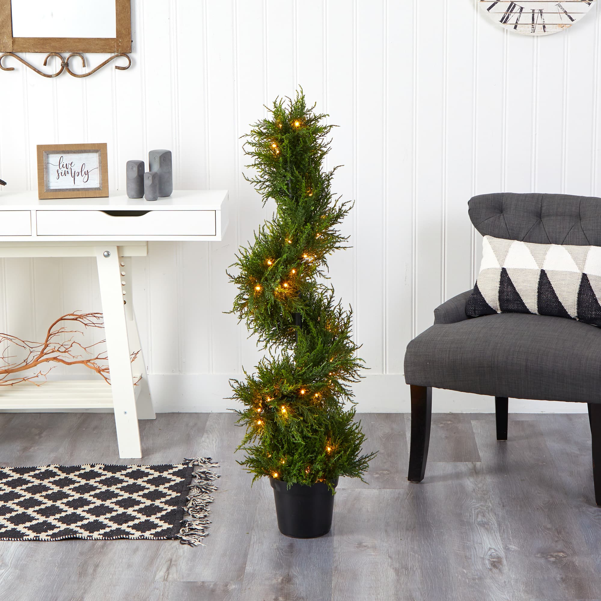 3.75ft. Pre-Lit Spiral Cypress Artificial Potted Tree, Clear LED Lights