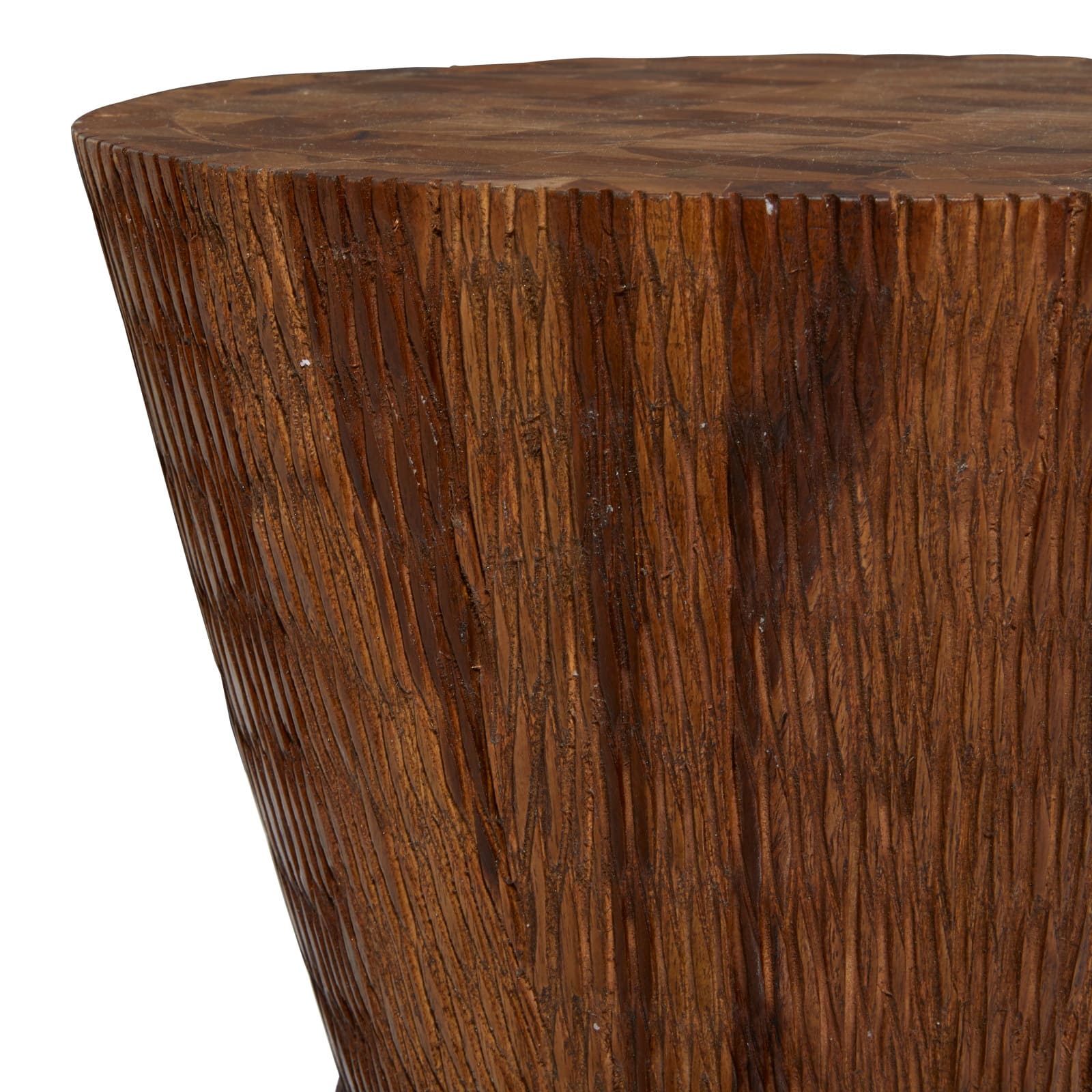 18&#x22; Brown Teak Wood Contemporary Stool