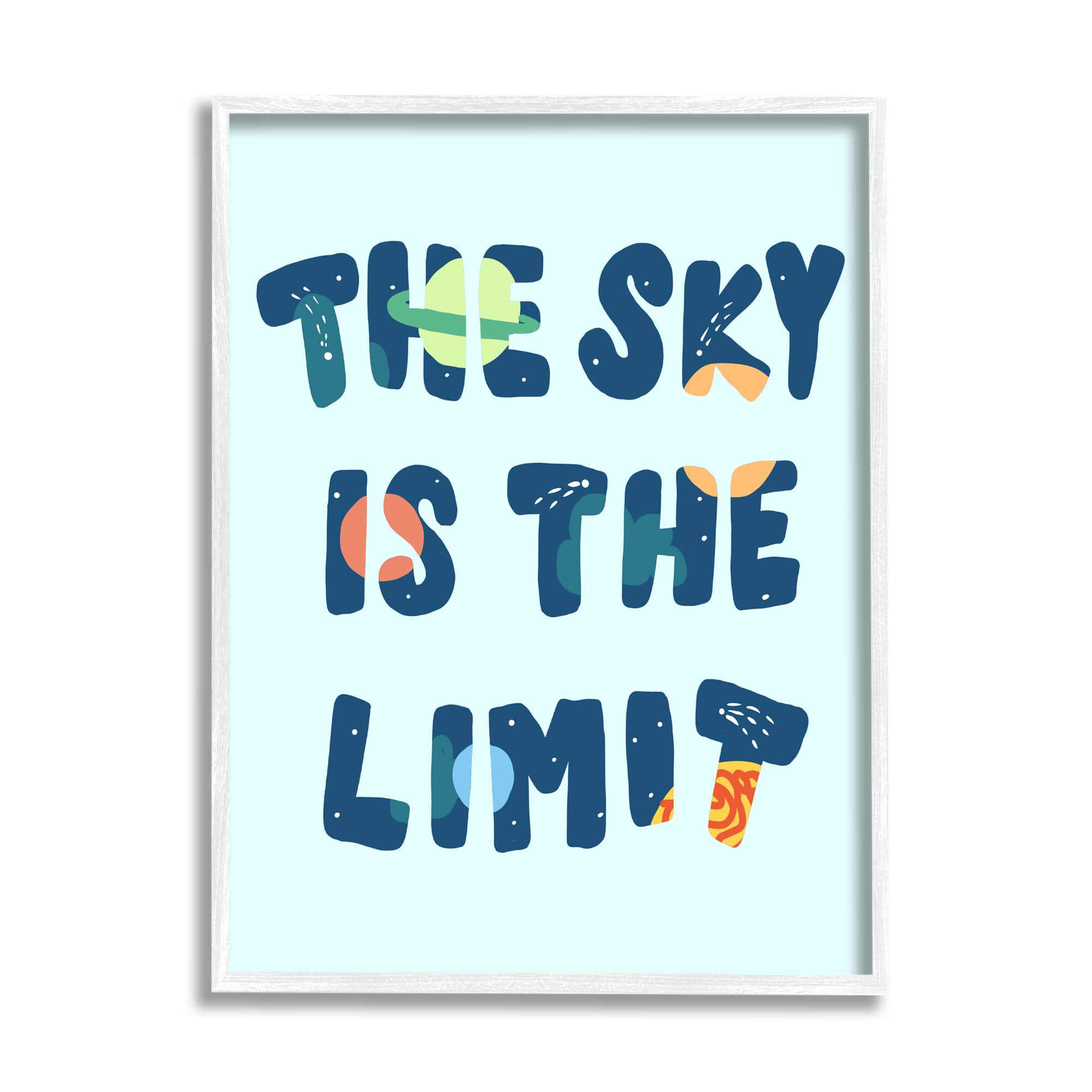 Stupell Industries Sky Is the Limit Quote Space Planet Typography in White Frame Wall Art