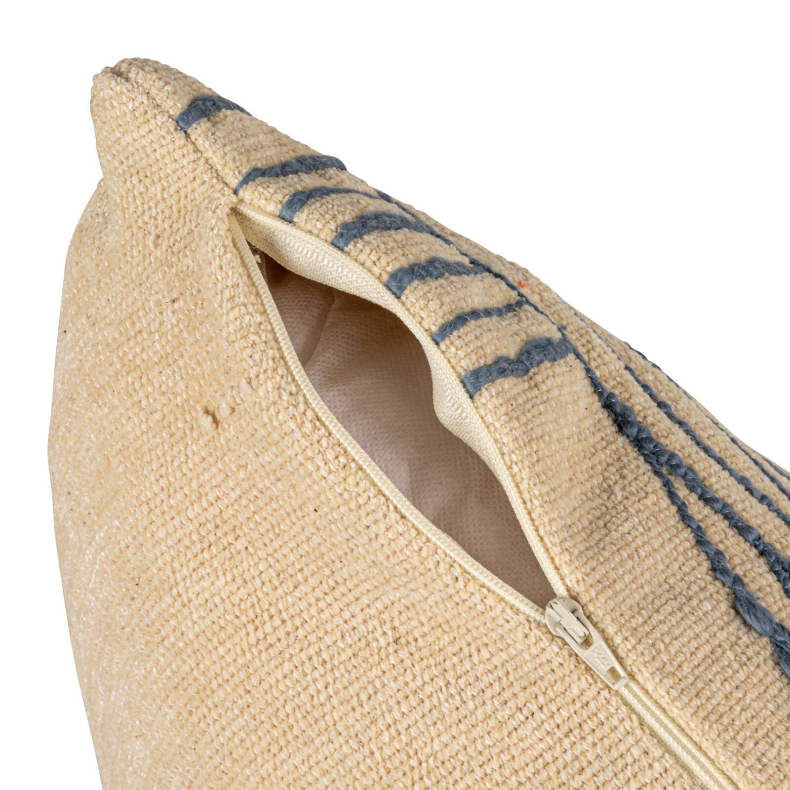 Hello Honey® 20" x 20" Natural & Blue Azure Lines Embroidered Cotton Pillow