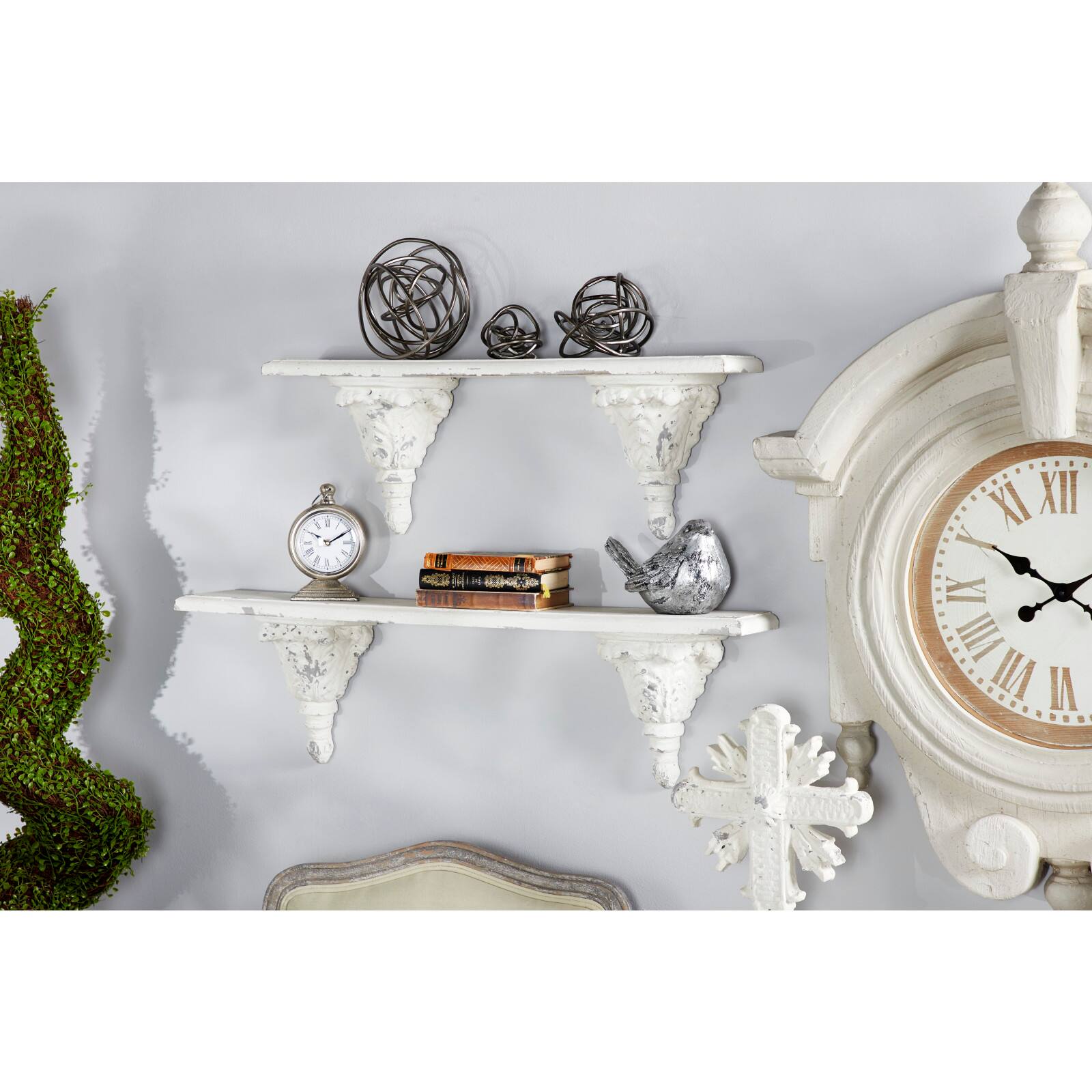 White Wood Vintage Wall Shelf, 11&#x22; x 32&#x22; x 6&#x22;