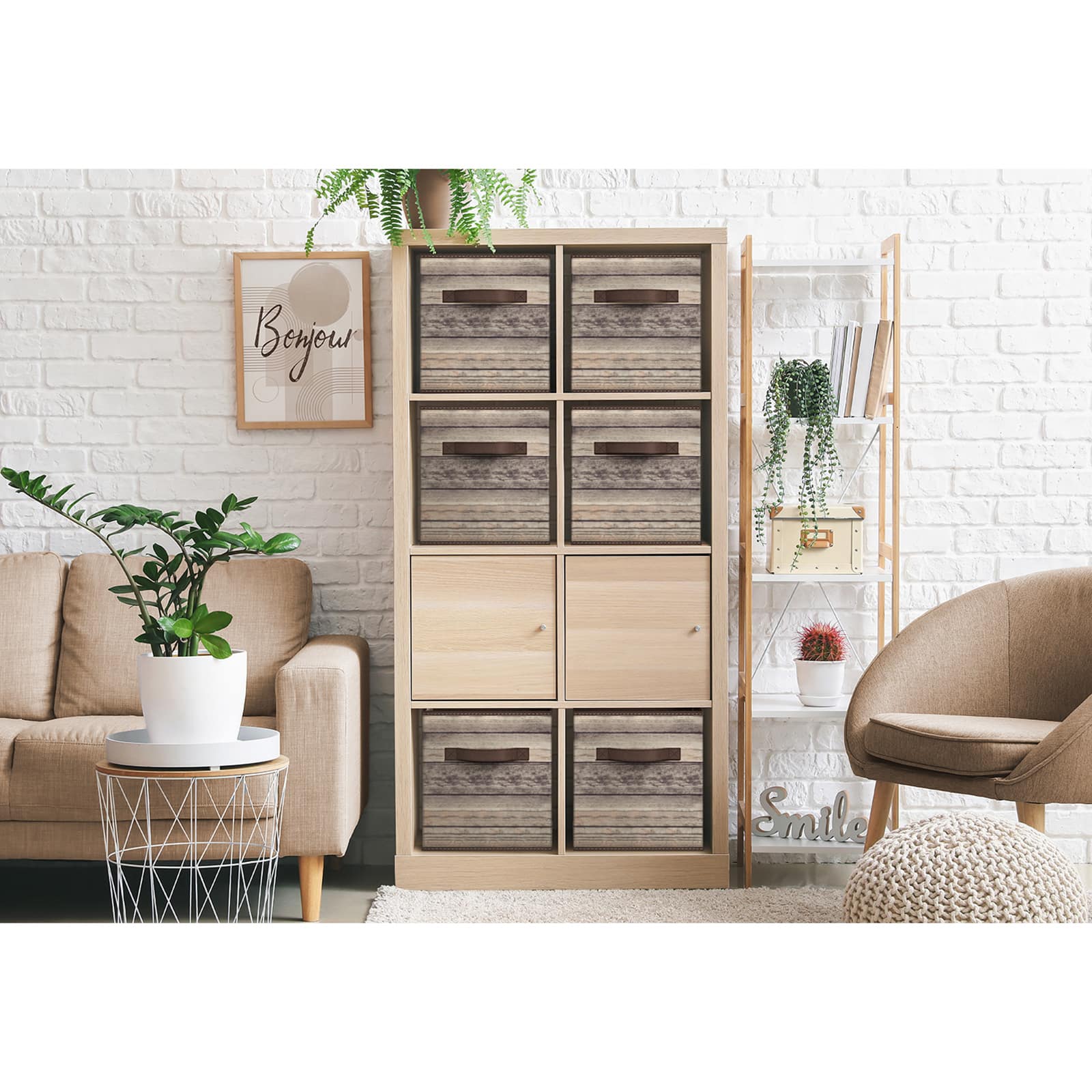 Sorbus 11&#x22; Brown Wood Pattern Foldable Storage Cubes, 4ct.