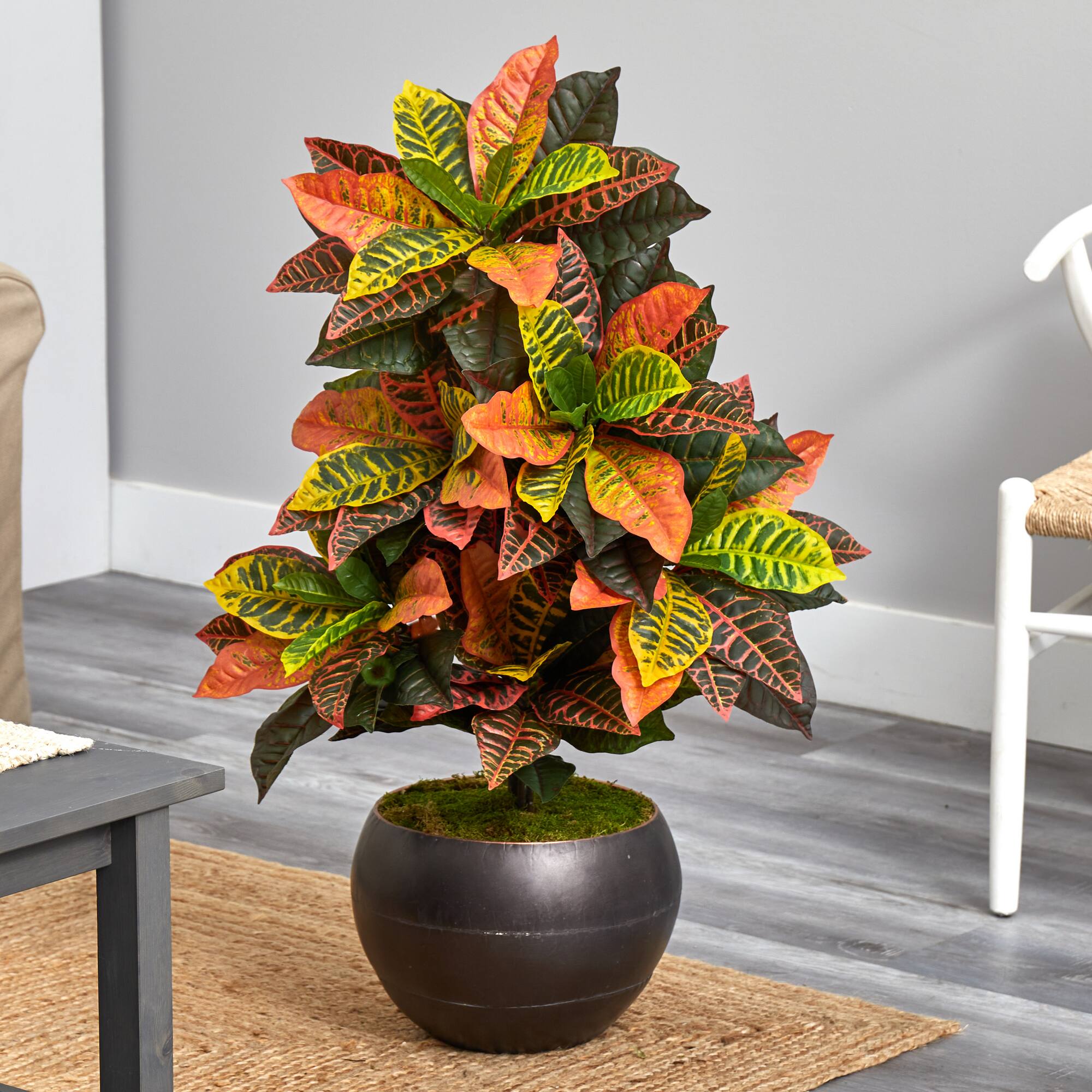3ft. Croton Artificial Plant in Metal Bowl