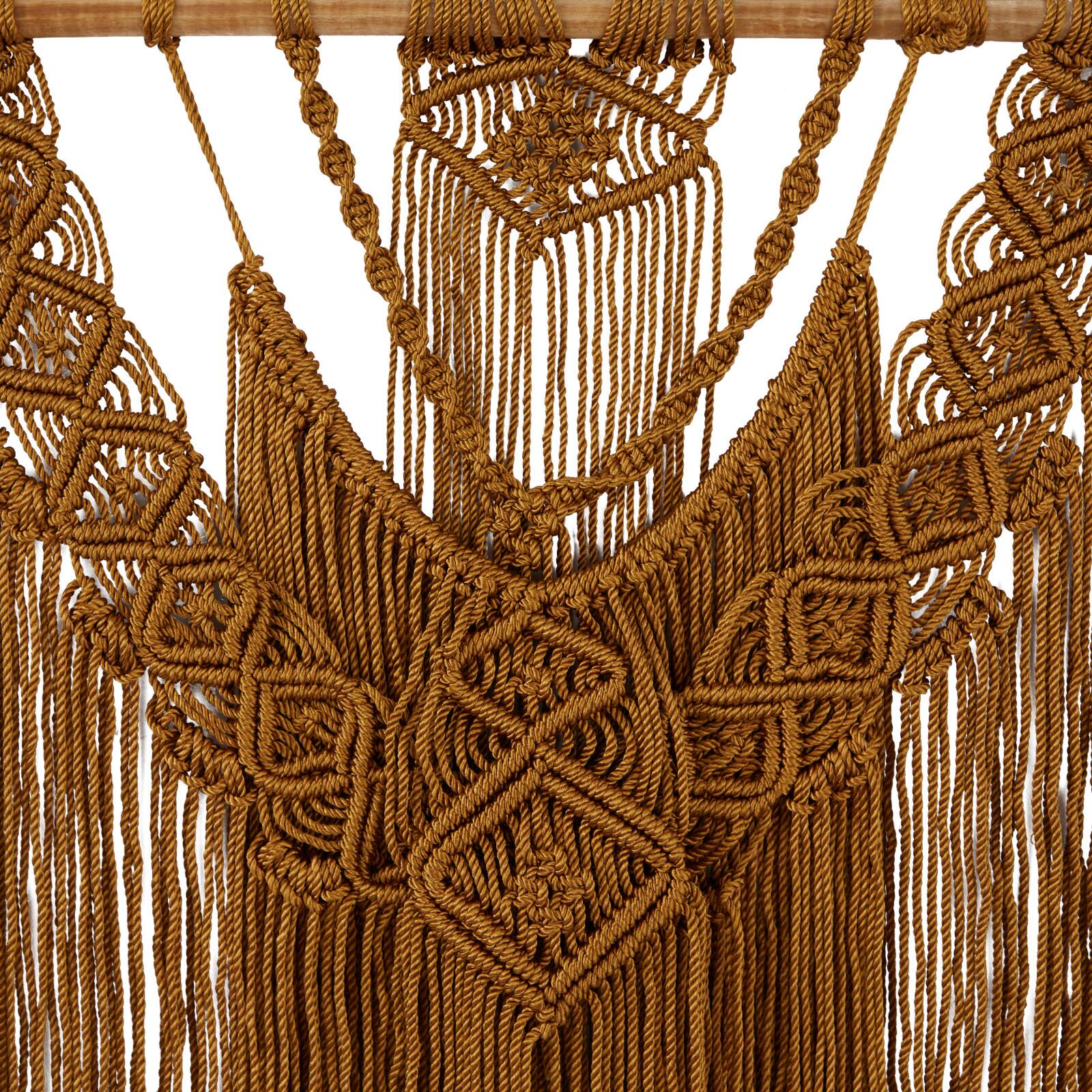 Brown Fabric Handmade Intricately Weaved Macrame Wall Decor with Beaded Fringe Tassels 27&#x22; x 1&#x22; x 49&#x22;