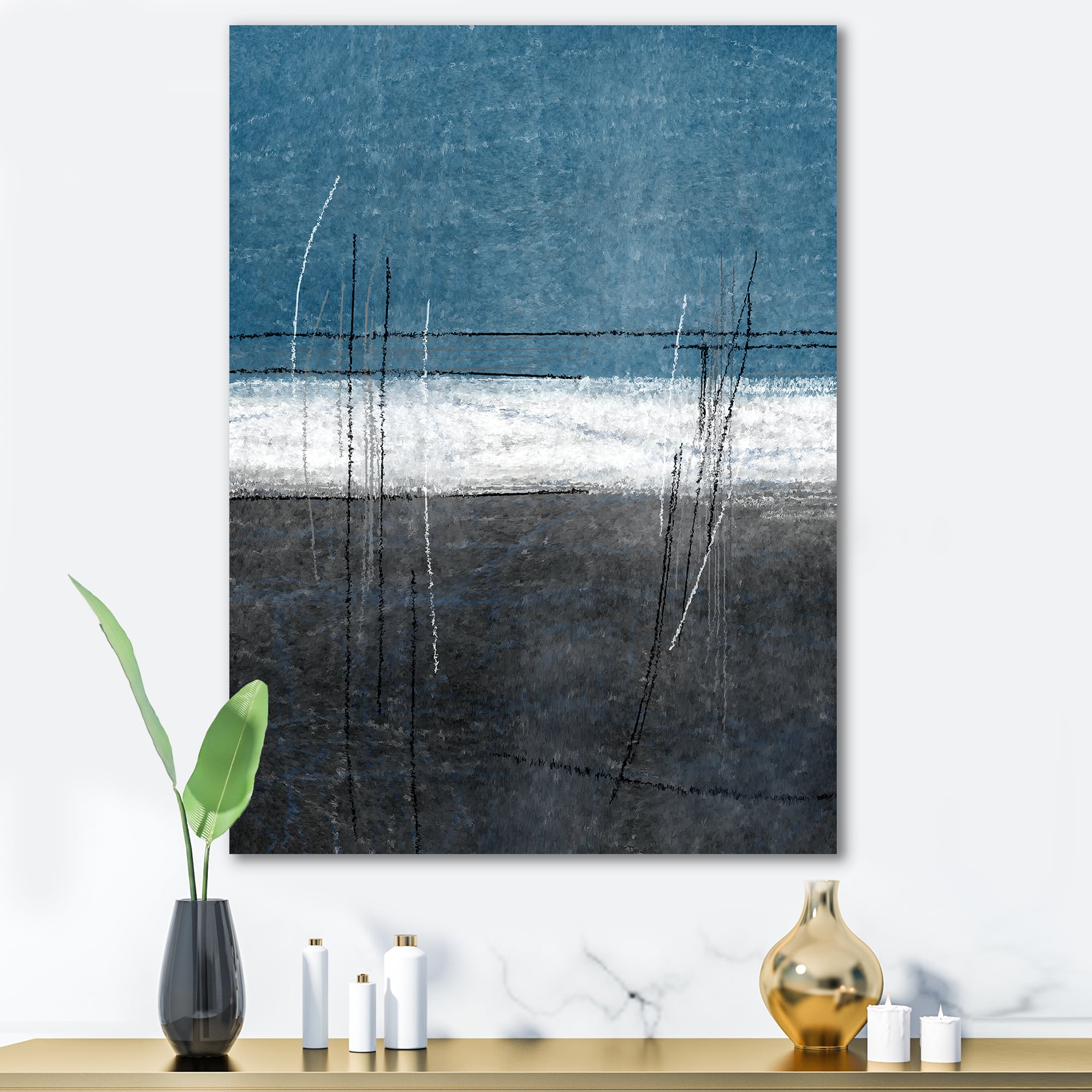 Designart - Teal Meets Grey Abstract Art - Modern Canvas Wall Art Print