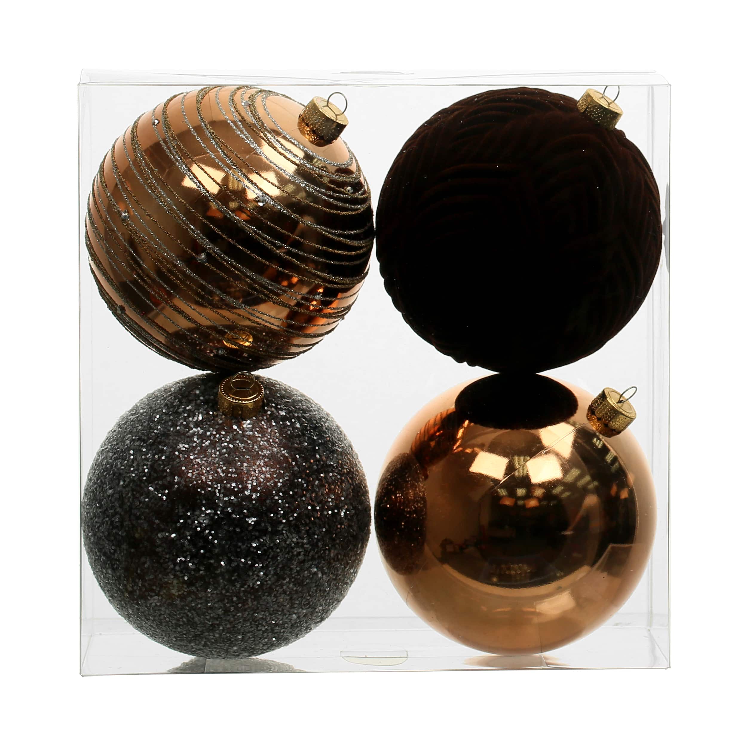 Assorted 4.7&#x22; Gold &#x26; Black Textured Shatterproof Ball Ornaments, 4pc. by Ashland&#xAE;