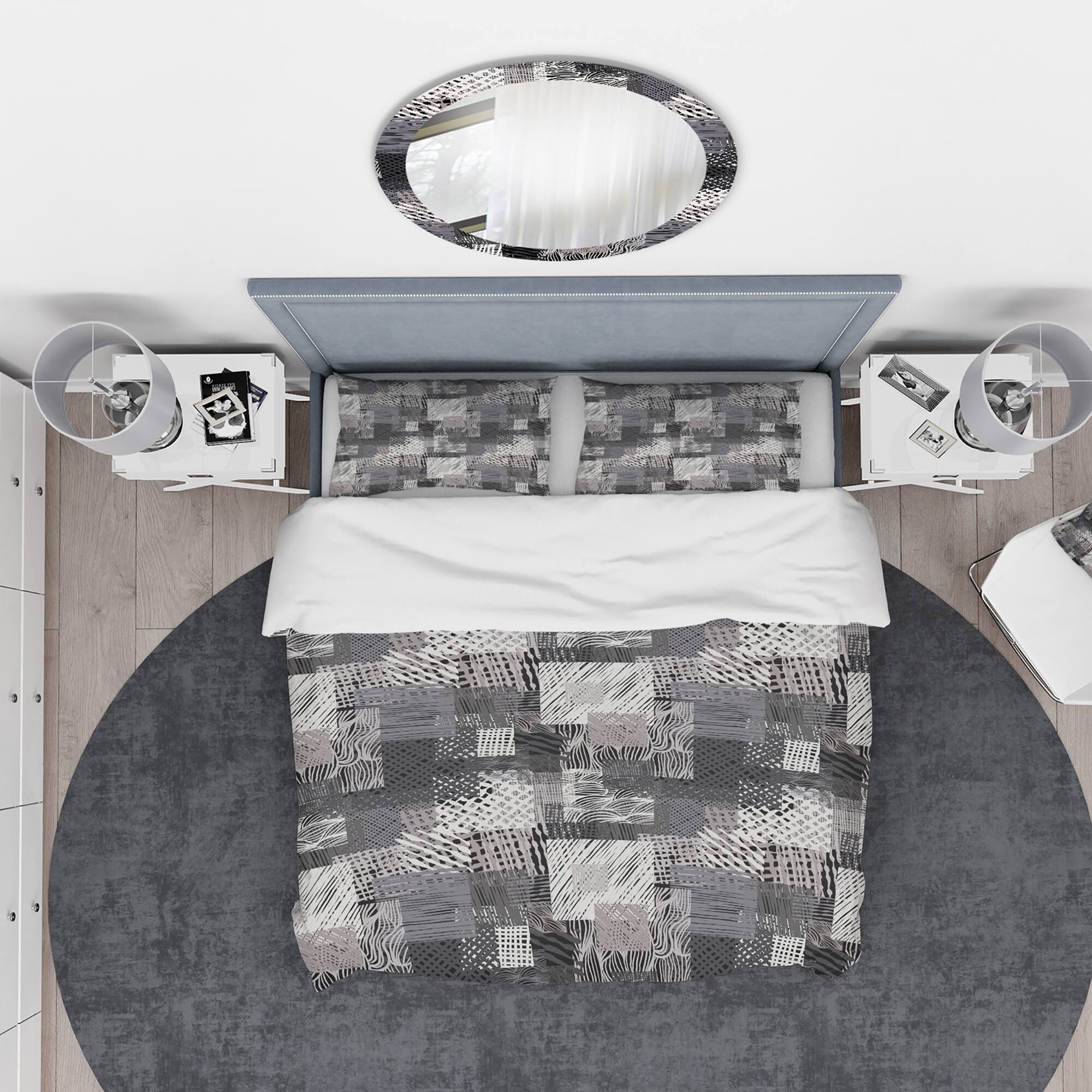 Designart &#x27;Handdrawn vintage lines in shades of gray&#x27; Vintage Bedding Set - Duvet Cover &#x26; Shams