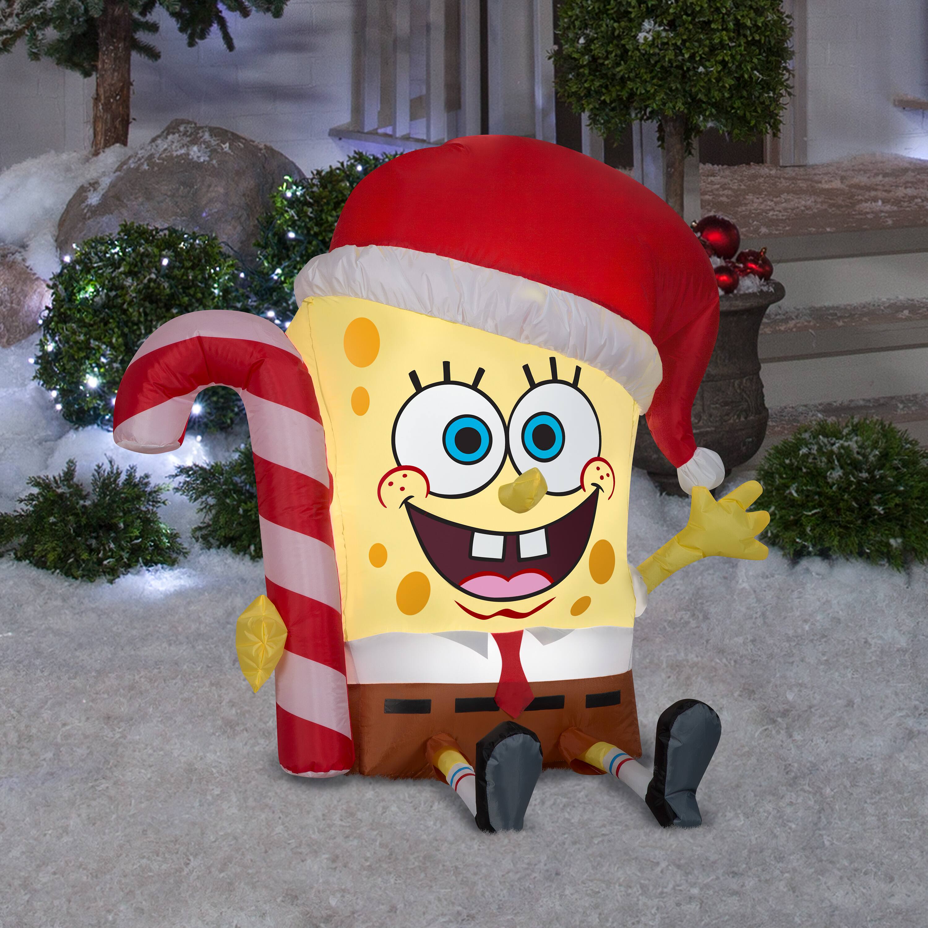 3ft. Airblown® Inflatable SpongeBob with Candy Cane