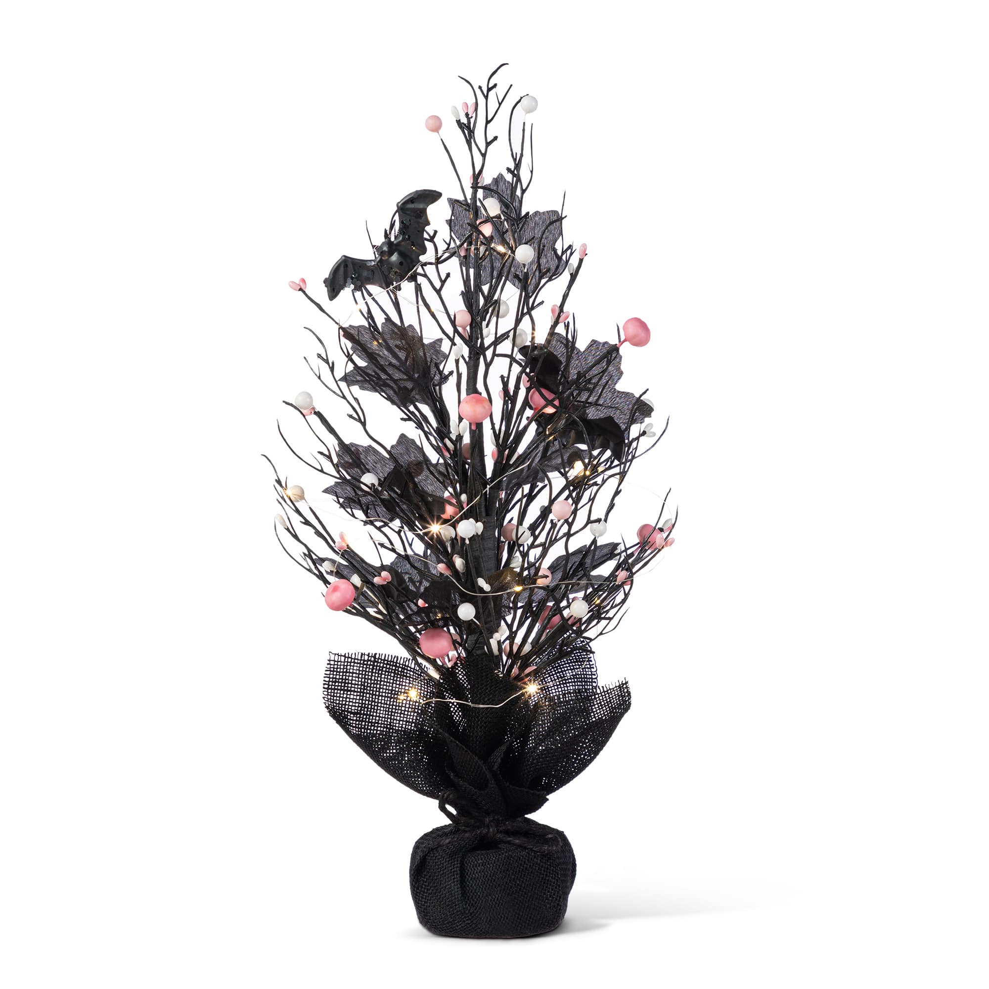 Glitzhome&#xAE; 20&#x22;H Lighted Black and Pink Halloween Berries Table Tree