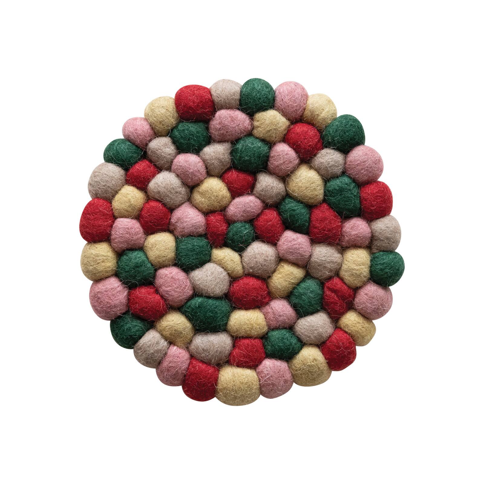 7.5" Multicolor Handmade Wool Felt Ball Round Trivet