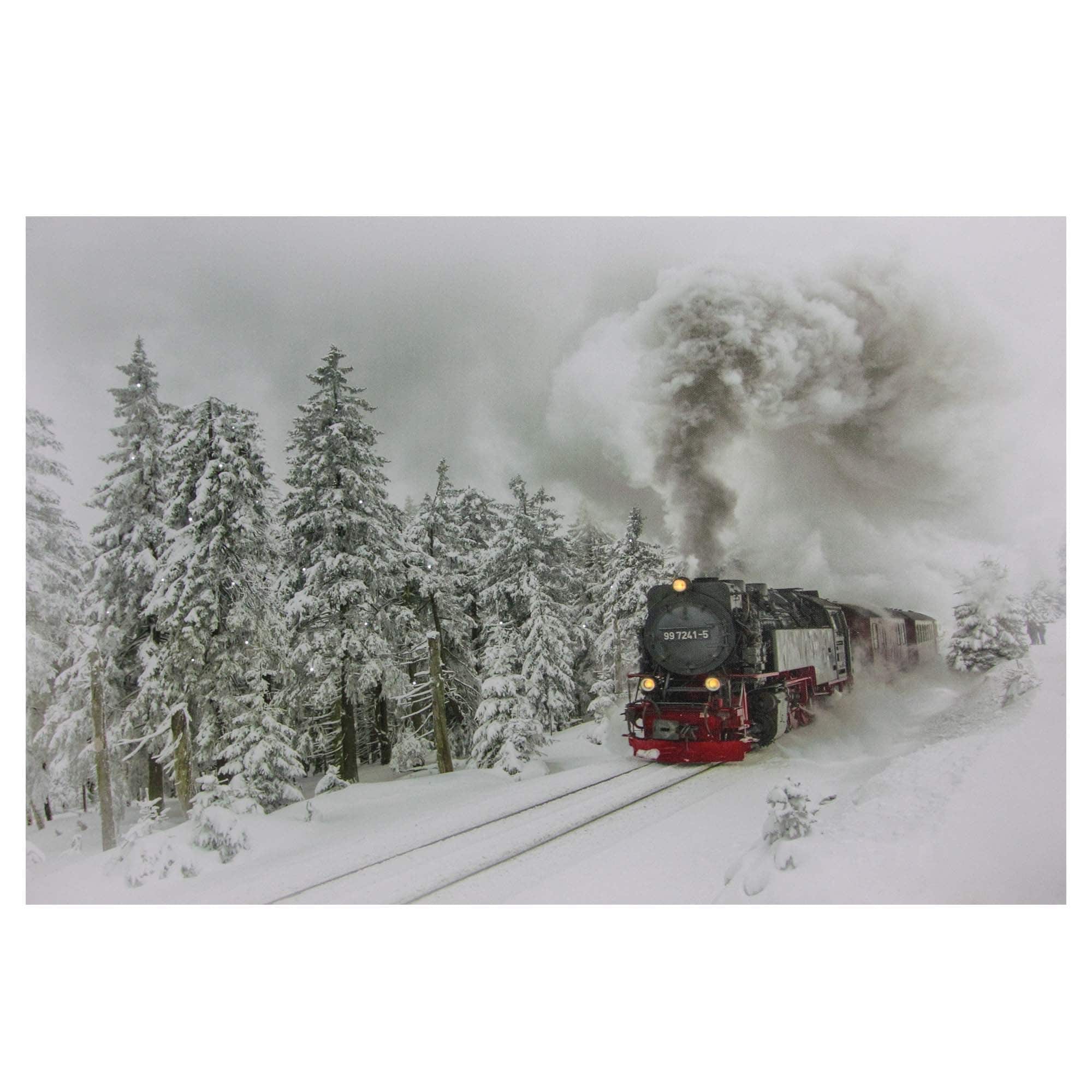 Winter Woods Train Fiber Optic & LED Lighted Canvas Wall Art
