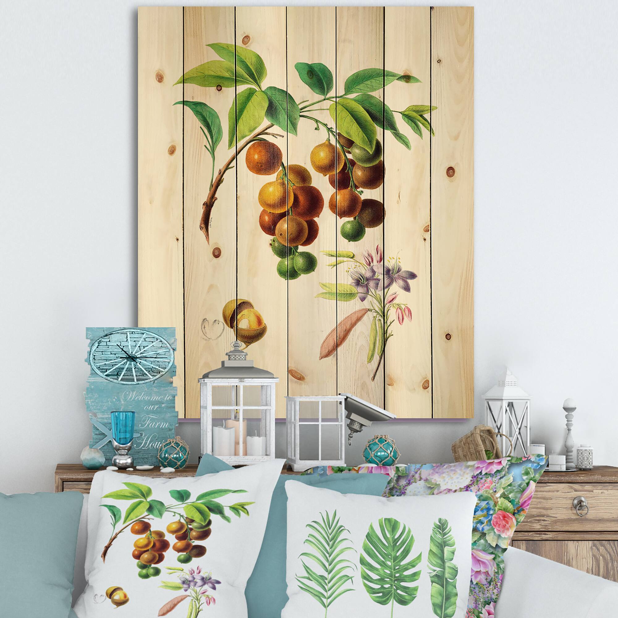 Designart - Vintage Fruits III - Farmhouse Print on Natural Pine Wood