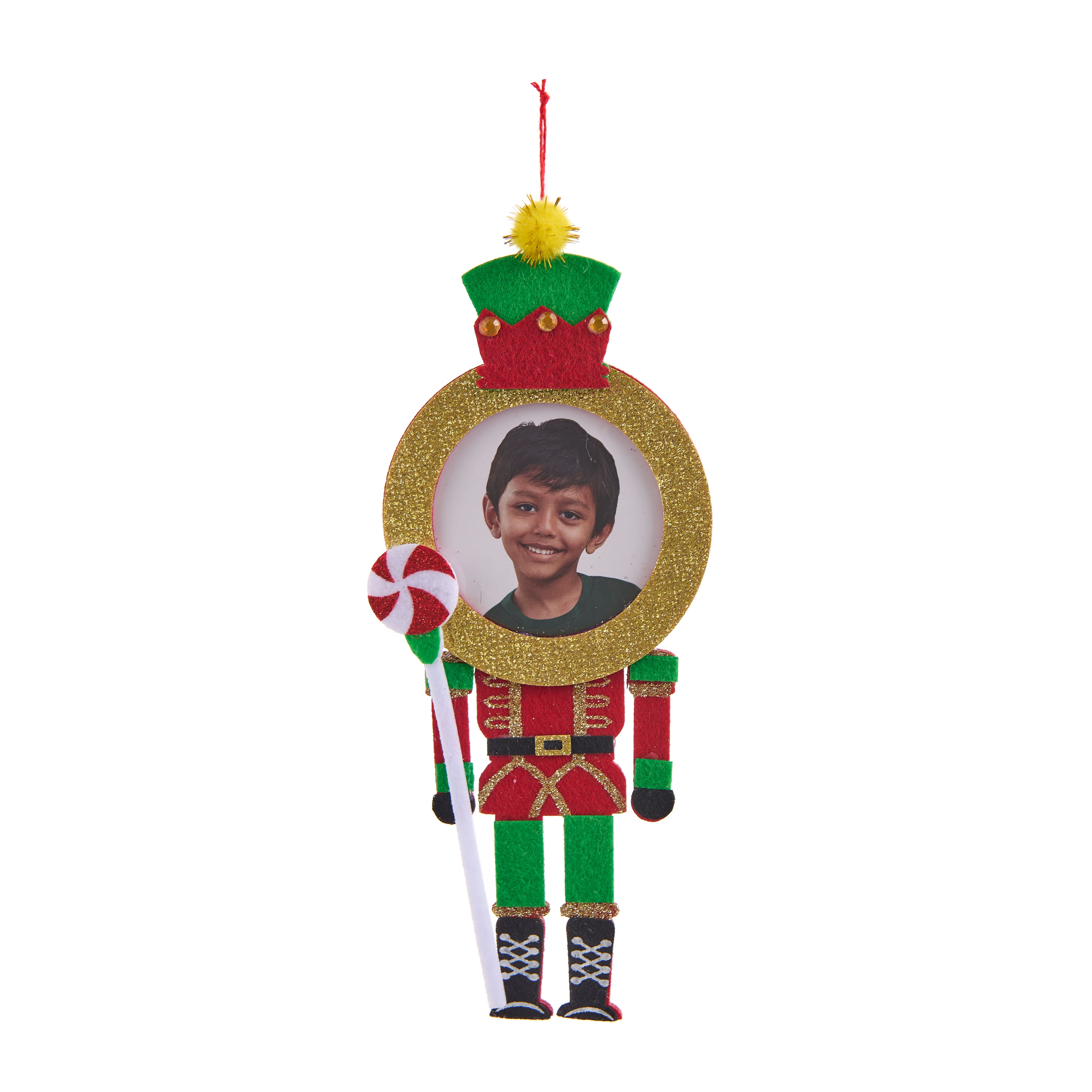 2.5&#x22; Nutcracker Holding Peppermint Staff Felt Ornament Frame by Studio D&#xE9;cor&#xAE;