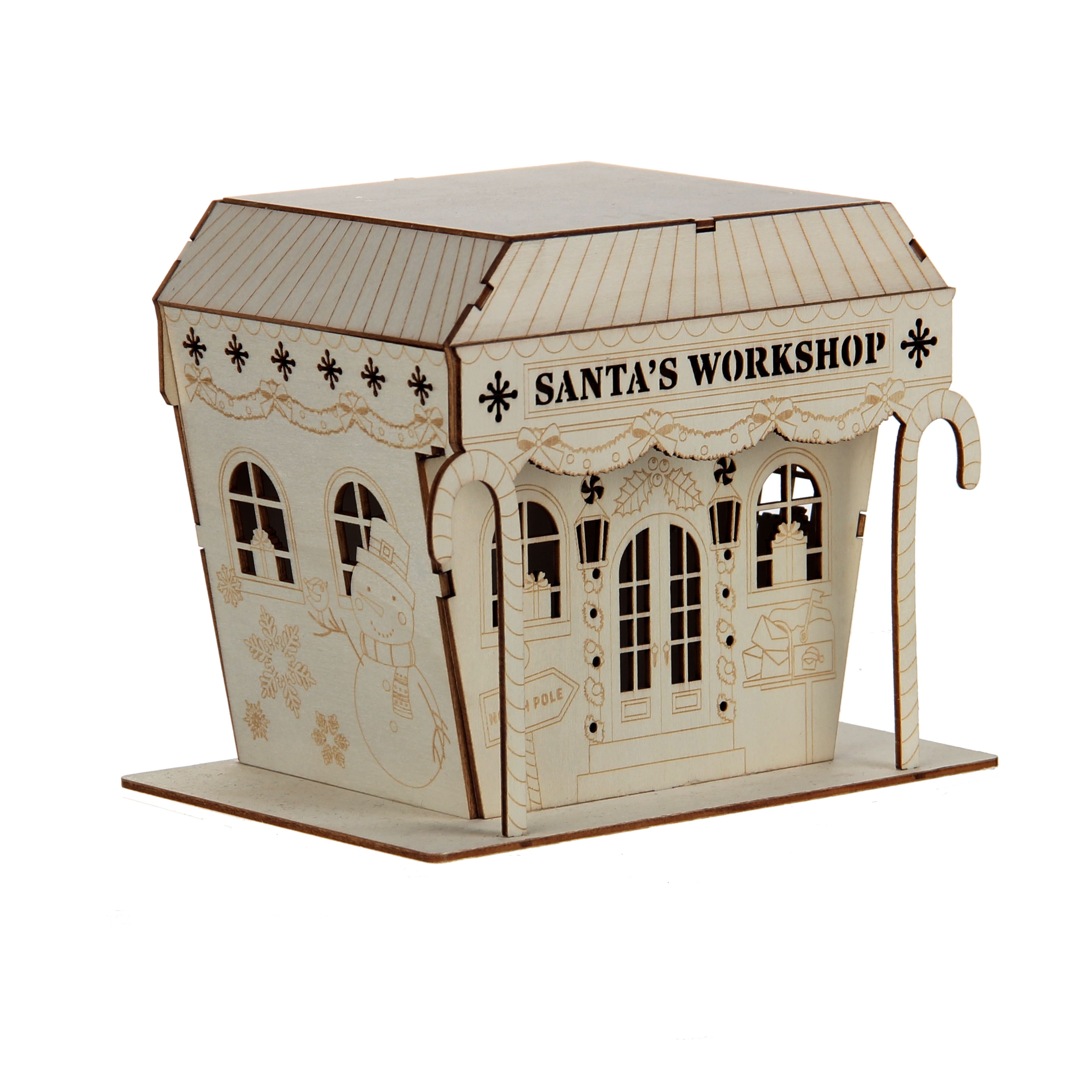 7&#x22; Unfinished Santa&#x27;s Workshop DIY LED Wood D&#xE9;cor by Make Market&#xAE;