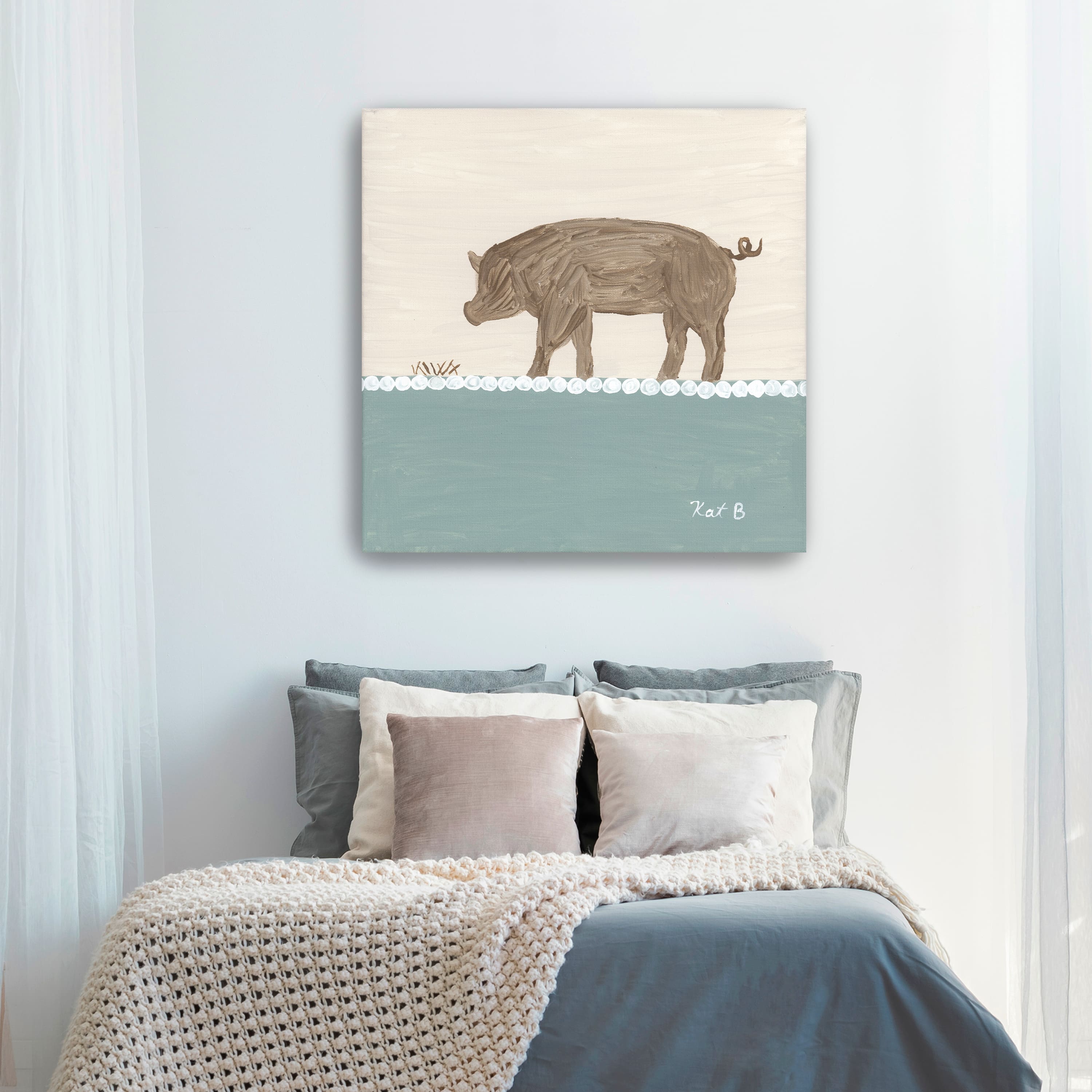 Out To Pasture III Brown Pig Canvas Giclee