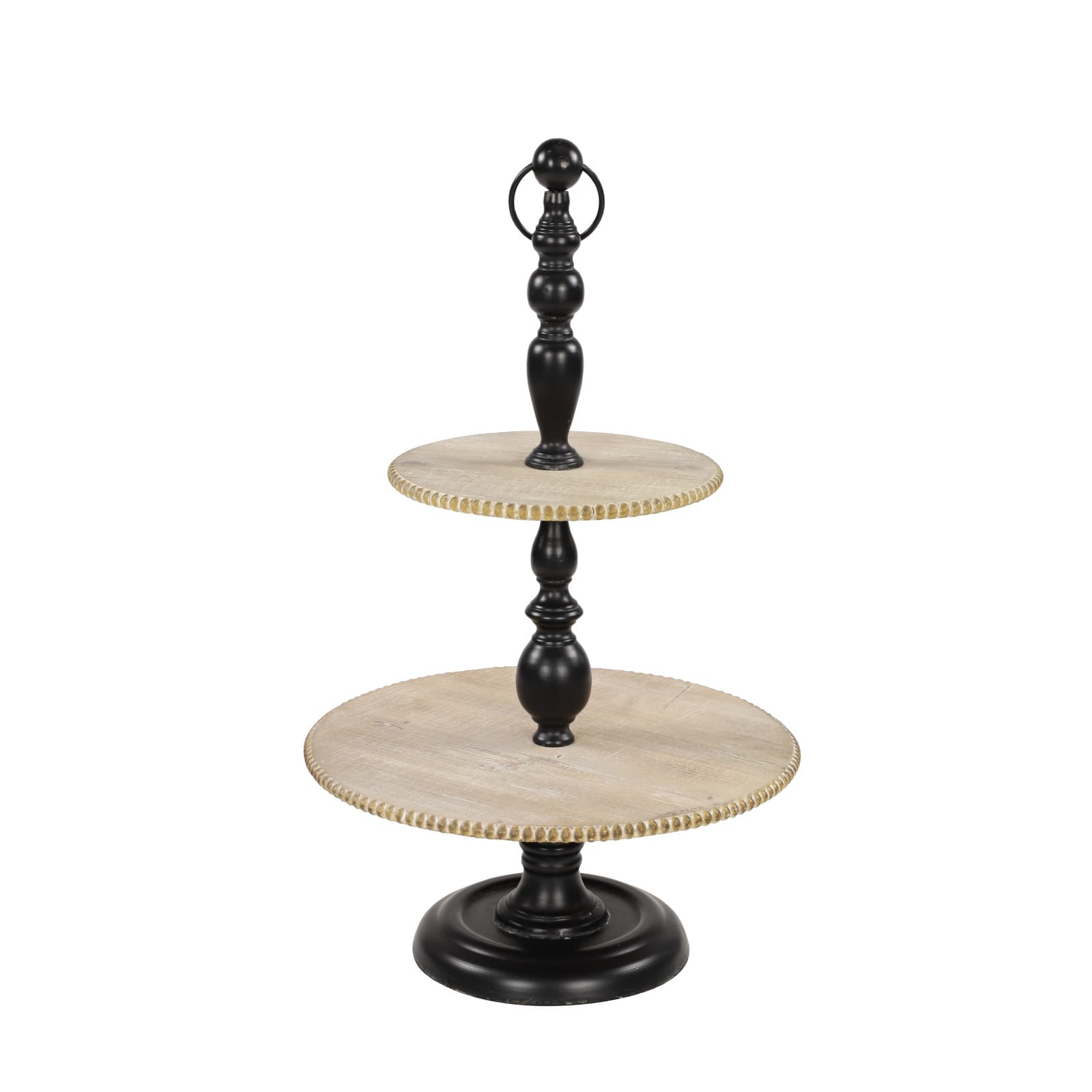 Black Wood &#x26; Iron Rustic 2 Tier Tray Stand