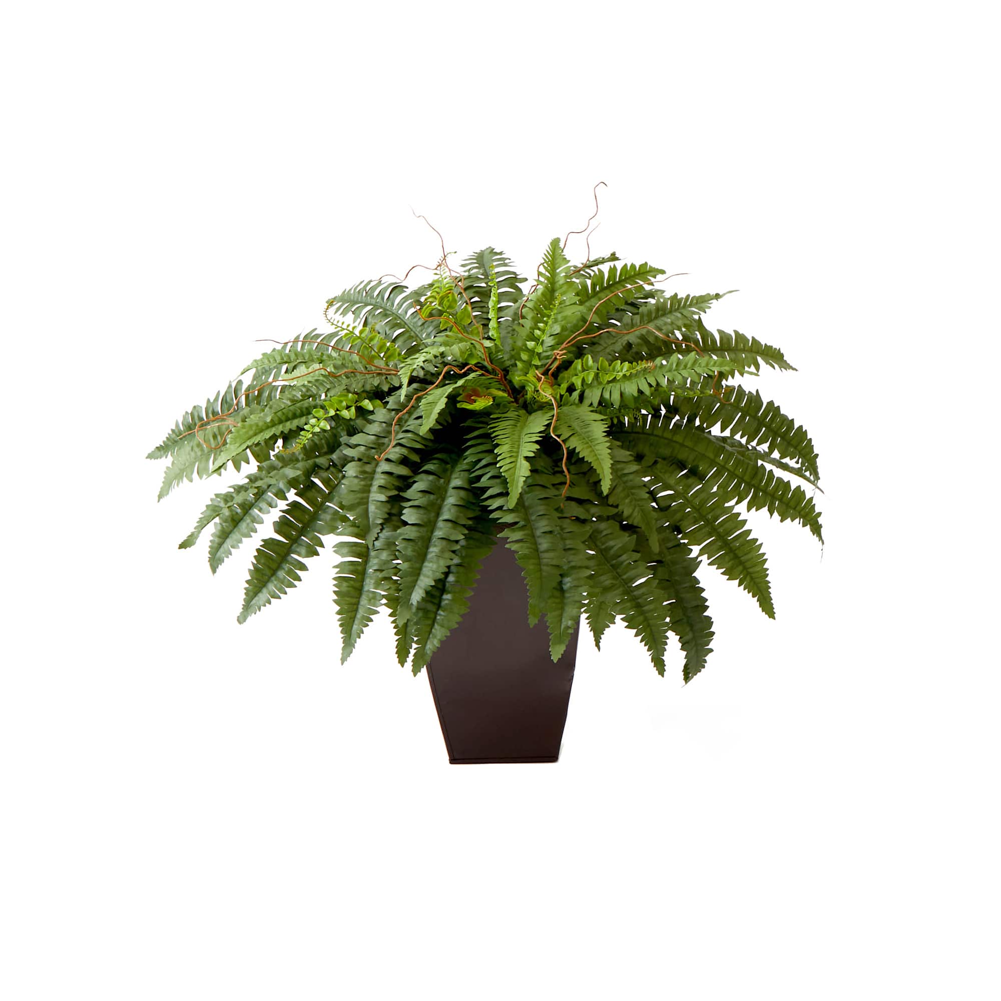 23" Artificial Boston Fern Plant with Tapered Bronze Square Metal Planter