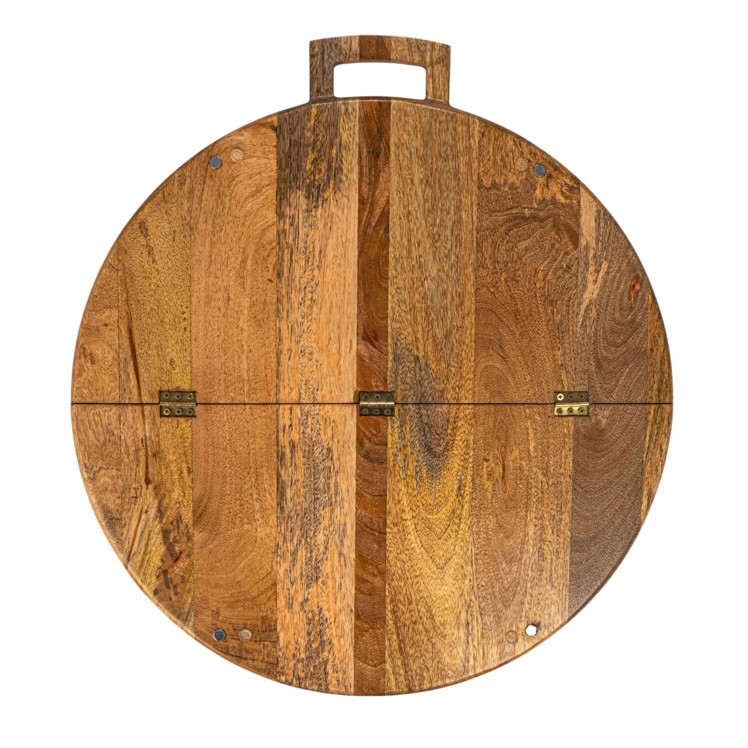Hello Honey&#xAE; 26&#x22; Natural &#x26; Gold Round Mango Wood Folding Cheese &#x26; Serving Board
