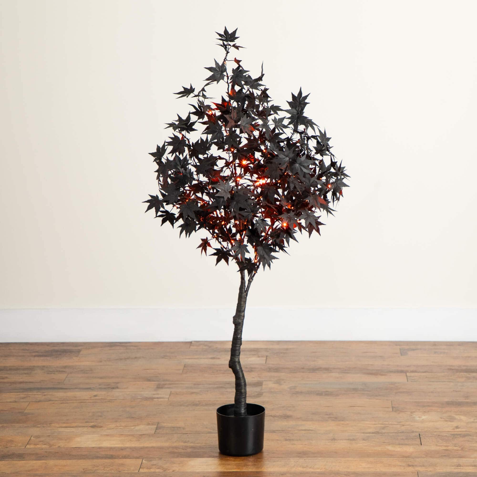 4ft. Pre-Lit Artificial Halloween Black Maple Tree with 180 Orange & Purple LED Lights