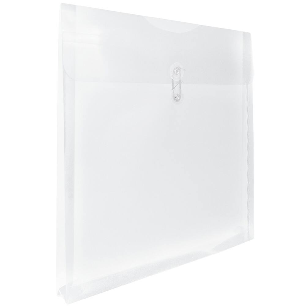 JAM Paper Large Clear Square Plastic Envelopes with Button &#x26; String Tie Closure, 12ct.