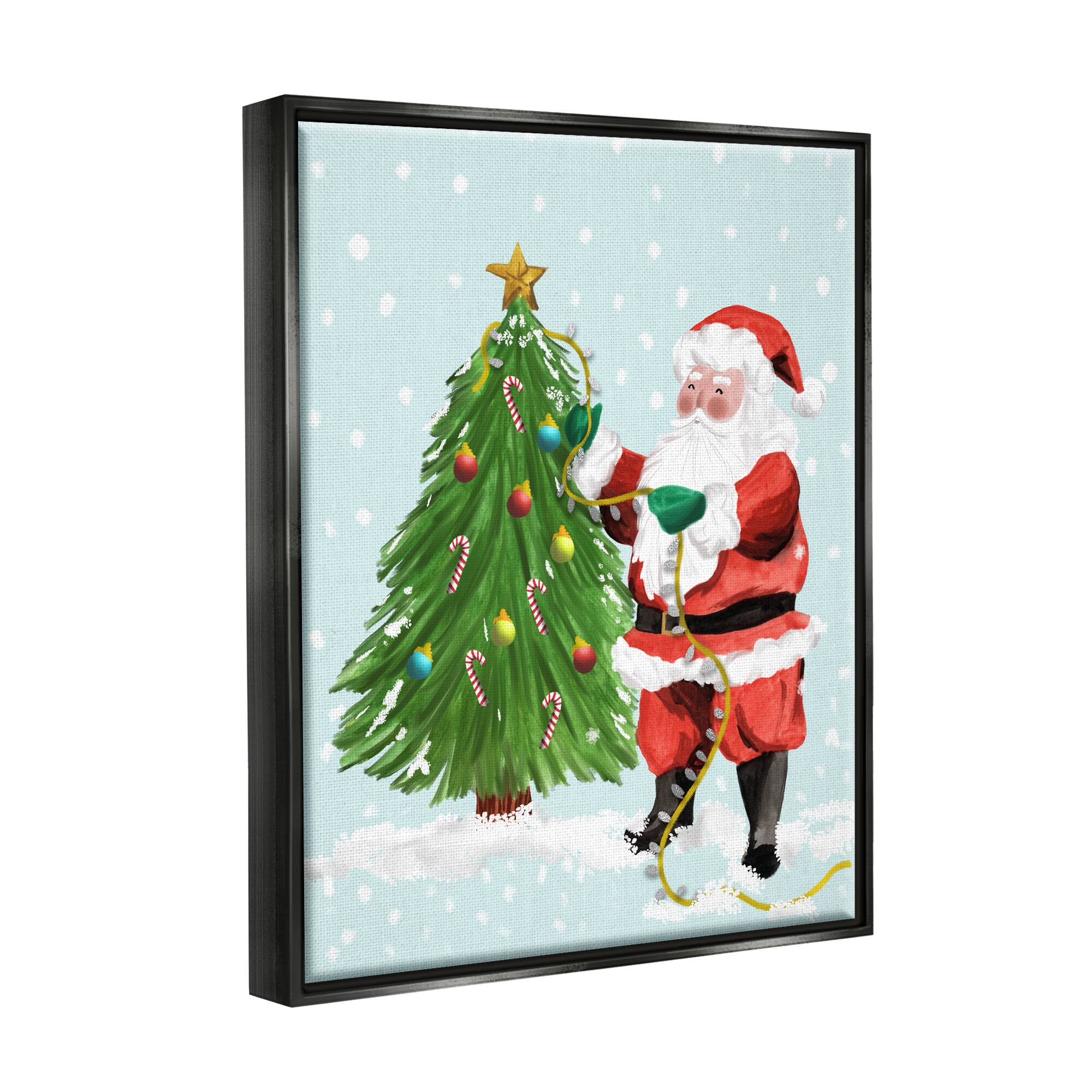 Stupell Industries Snowy Santa Claus Tree Scenery Framed Floater Canvas Wall Art