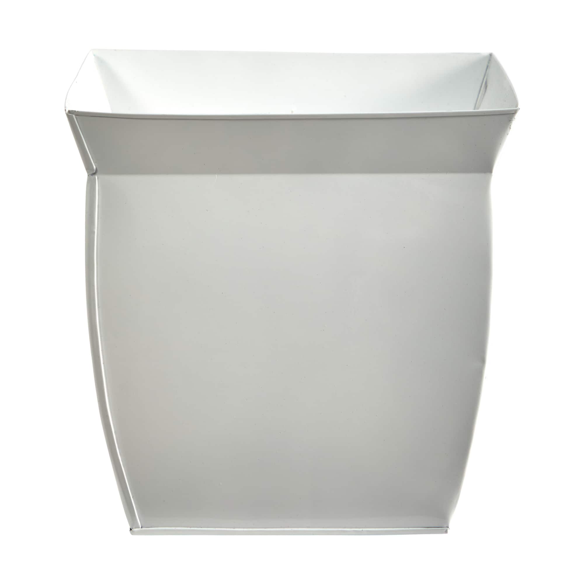 11.5" White Fluted Metal Square Planter