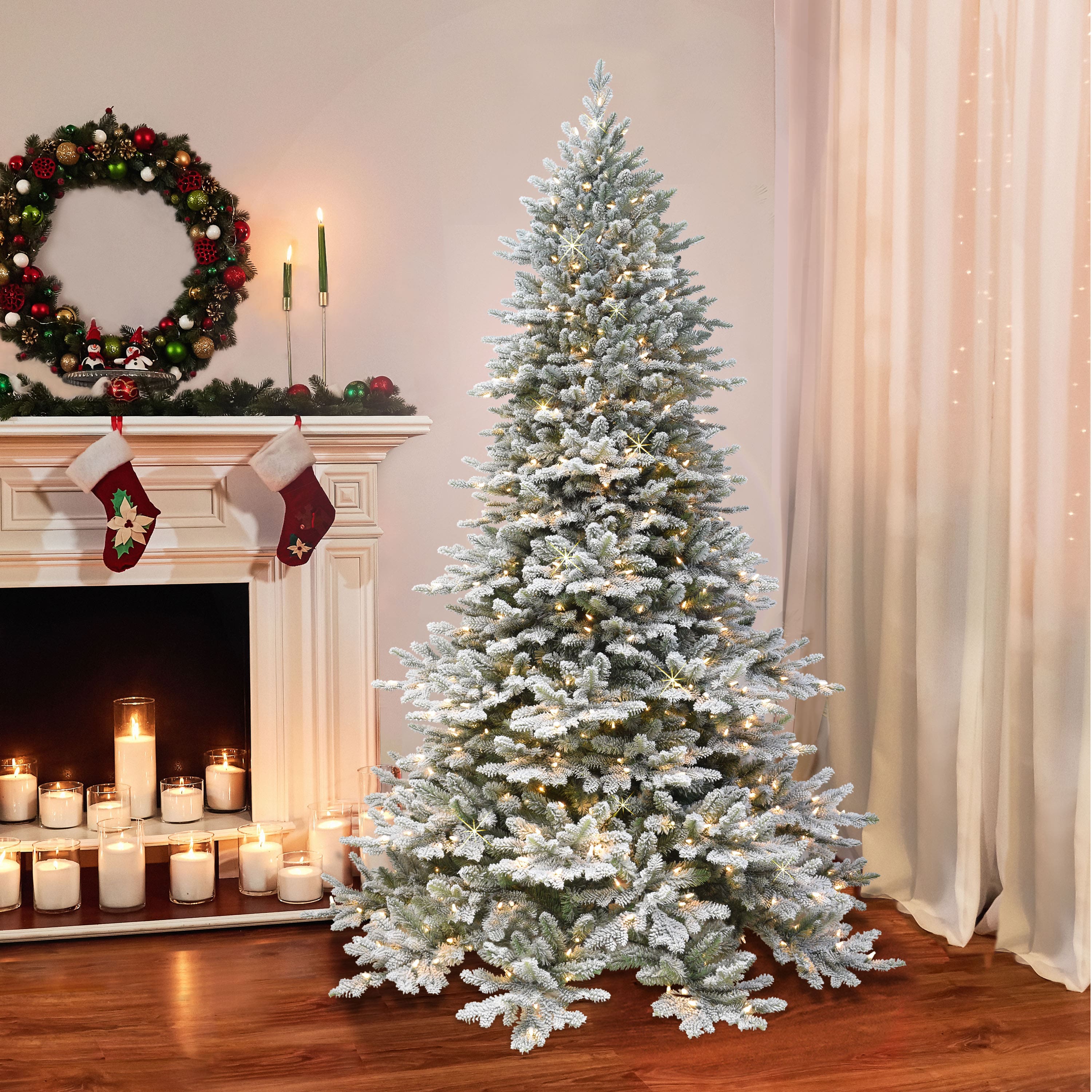 7.5ft. Pre-Lit Royal Majestic Douglas Fir Downswept Flocked Artificial ...