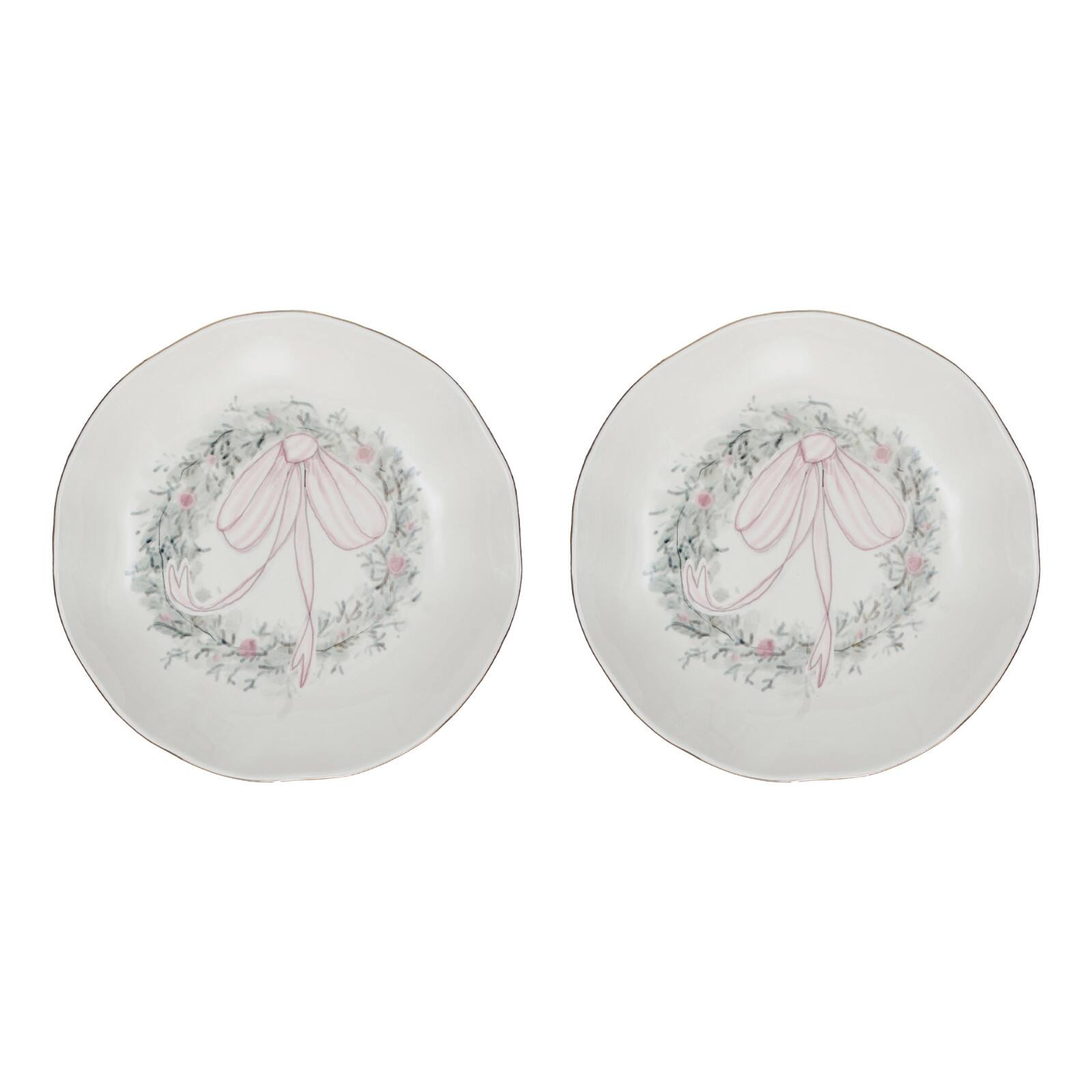 Hello Honey® 10.5" Multicolor Wreath Stoneware Dinner Bowls with Gold Electroplating, 2ct.