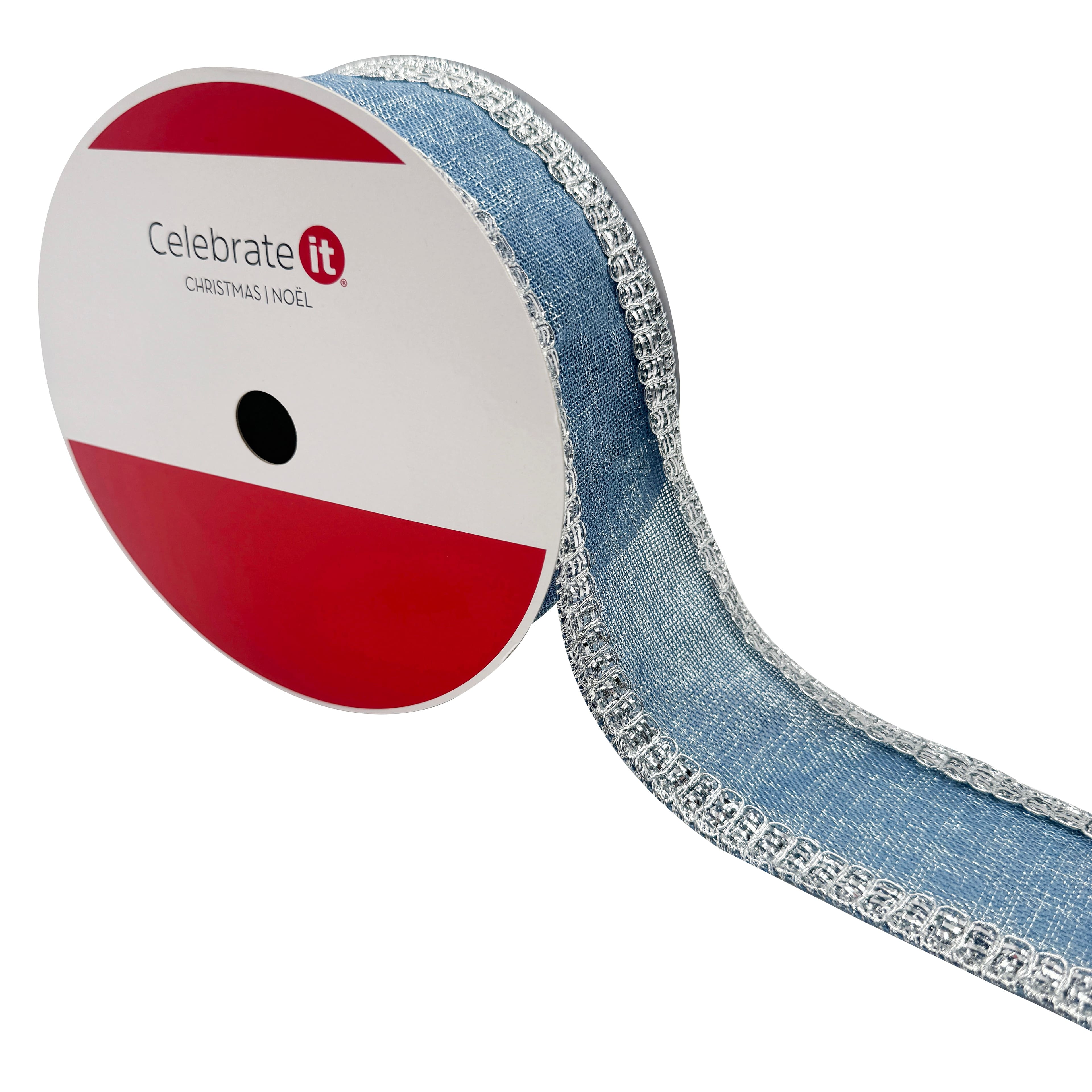 2.5&#x22; x 25ft. Blue &#x26; Silver Wired Faux Linen Jumbo Ribbon by Celebrate It&#xAE;