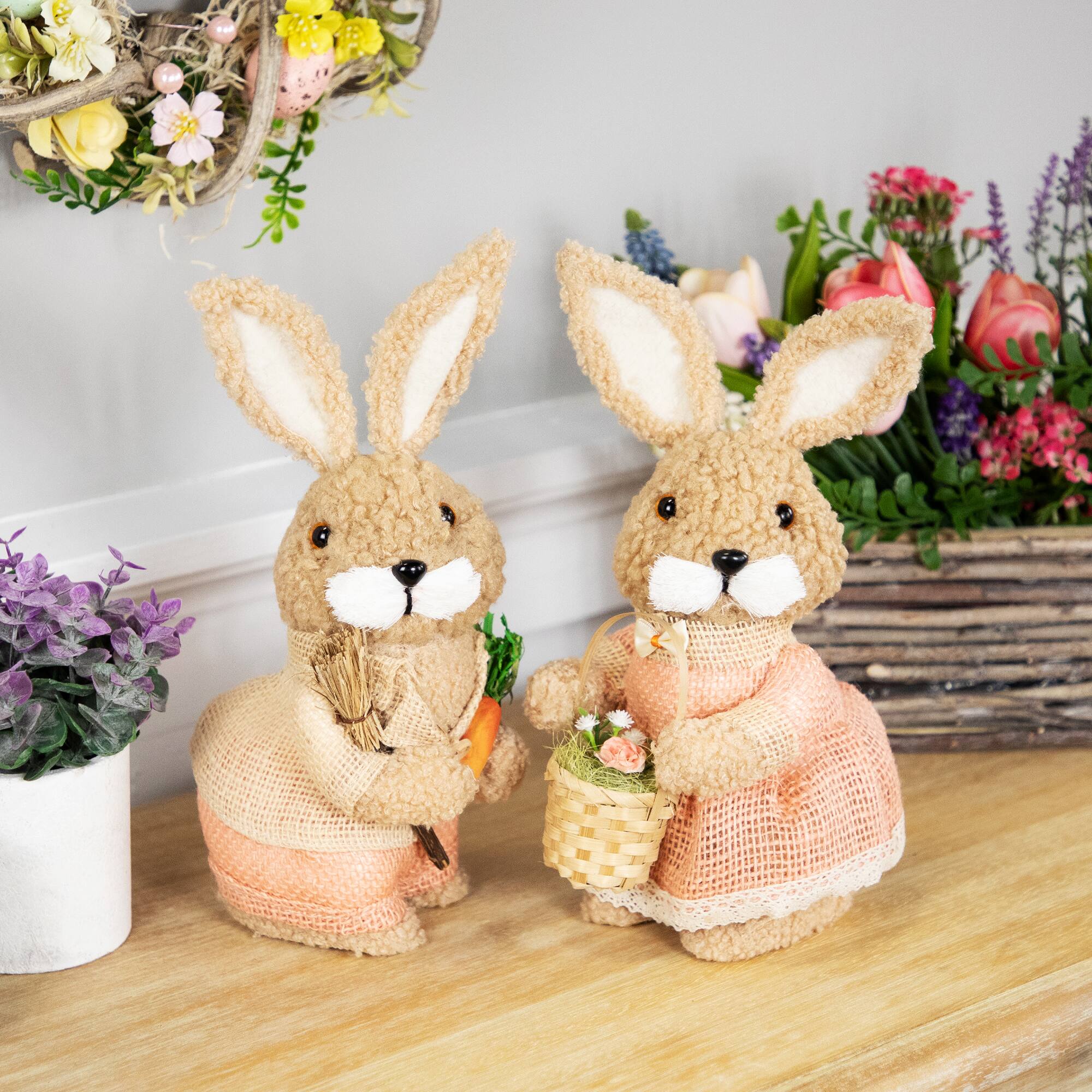 10&#x22; Plush Girl Easter Rabbit Figurine with Basket