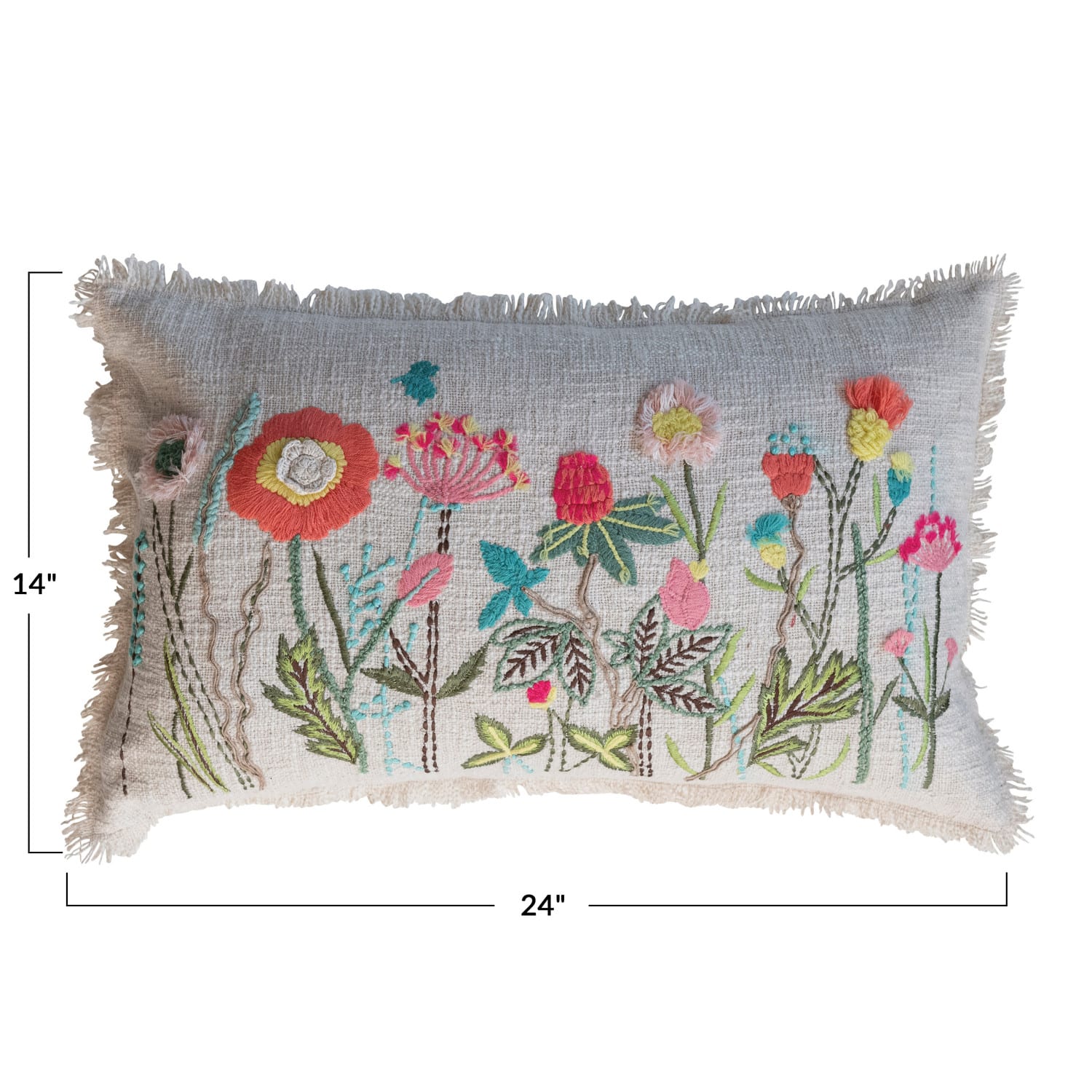 Hello Honey® 24" Multicolor Flower & Fringe Cotton Slub Lumbar Pillow