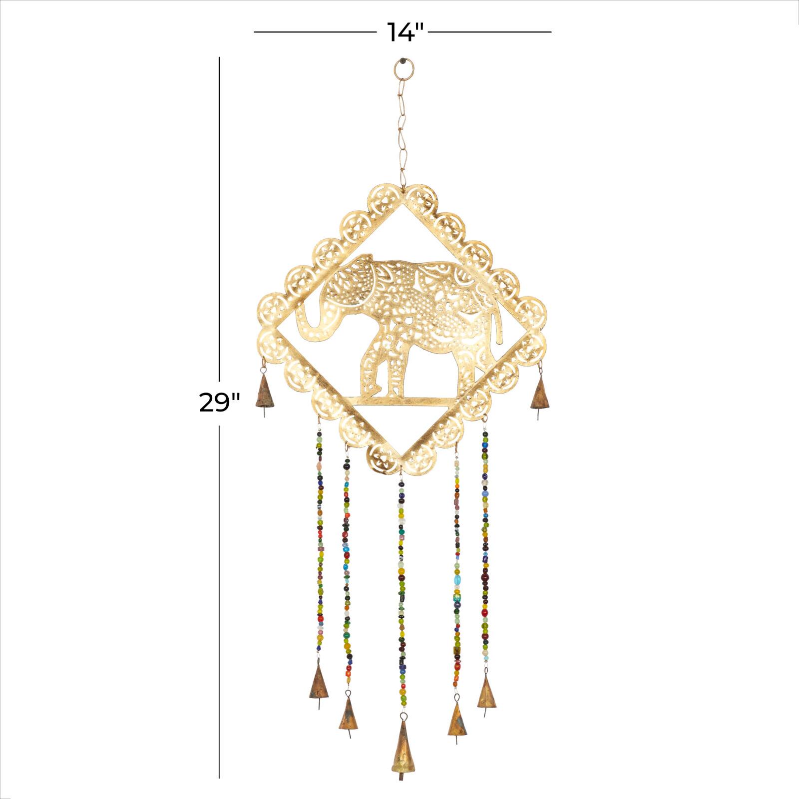 Gold Colored Metal Eclectic Elephant Windchime