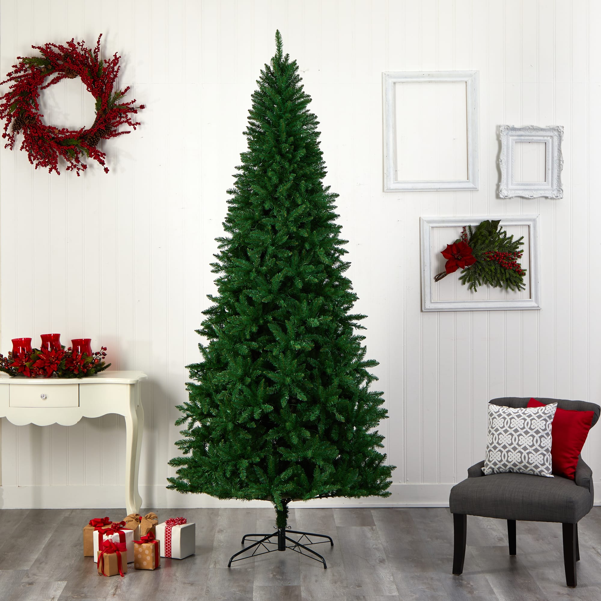 9ft. Pre-Lit Green Valley Fir Artificial Christmas Tree, Clear LED Lights
