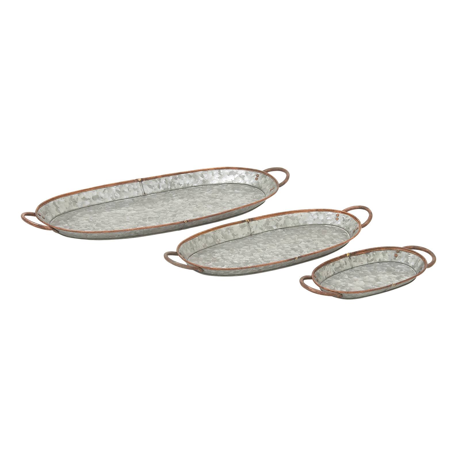 Set of 3" Grey Metal Farmhouse Tray, 14", 22", 28"