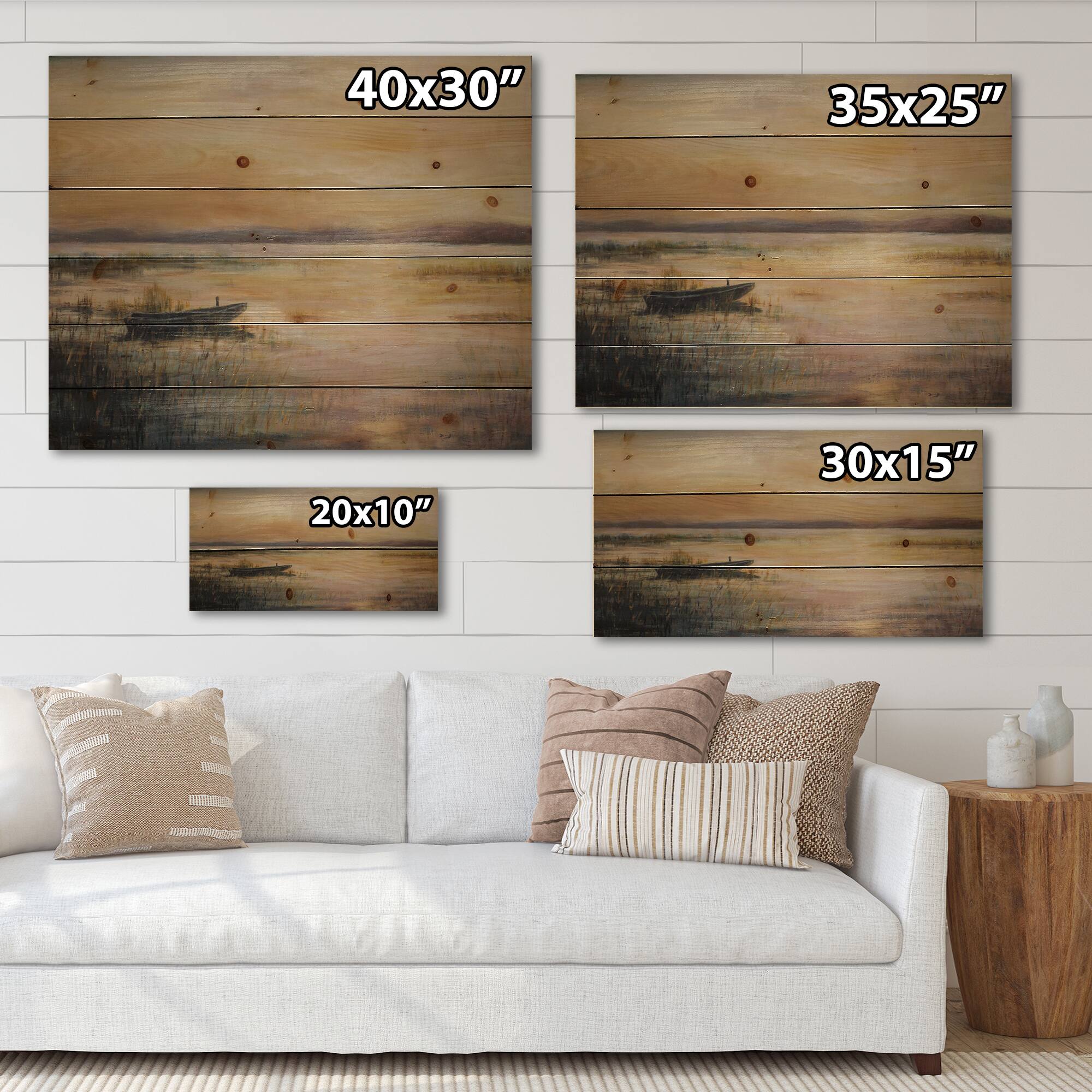 Designart - Pastel Sunset Over The Lake - Nautical &#x26; Coastal Print on Natural Pine Wood