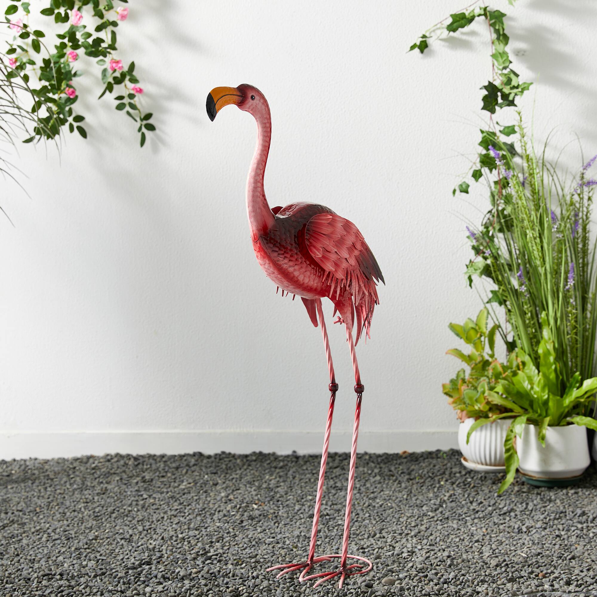 Glitzhome® 38.5" Metal Standing Flamingo Garden Statue with Stakes