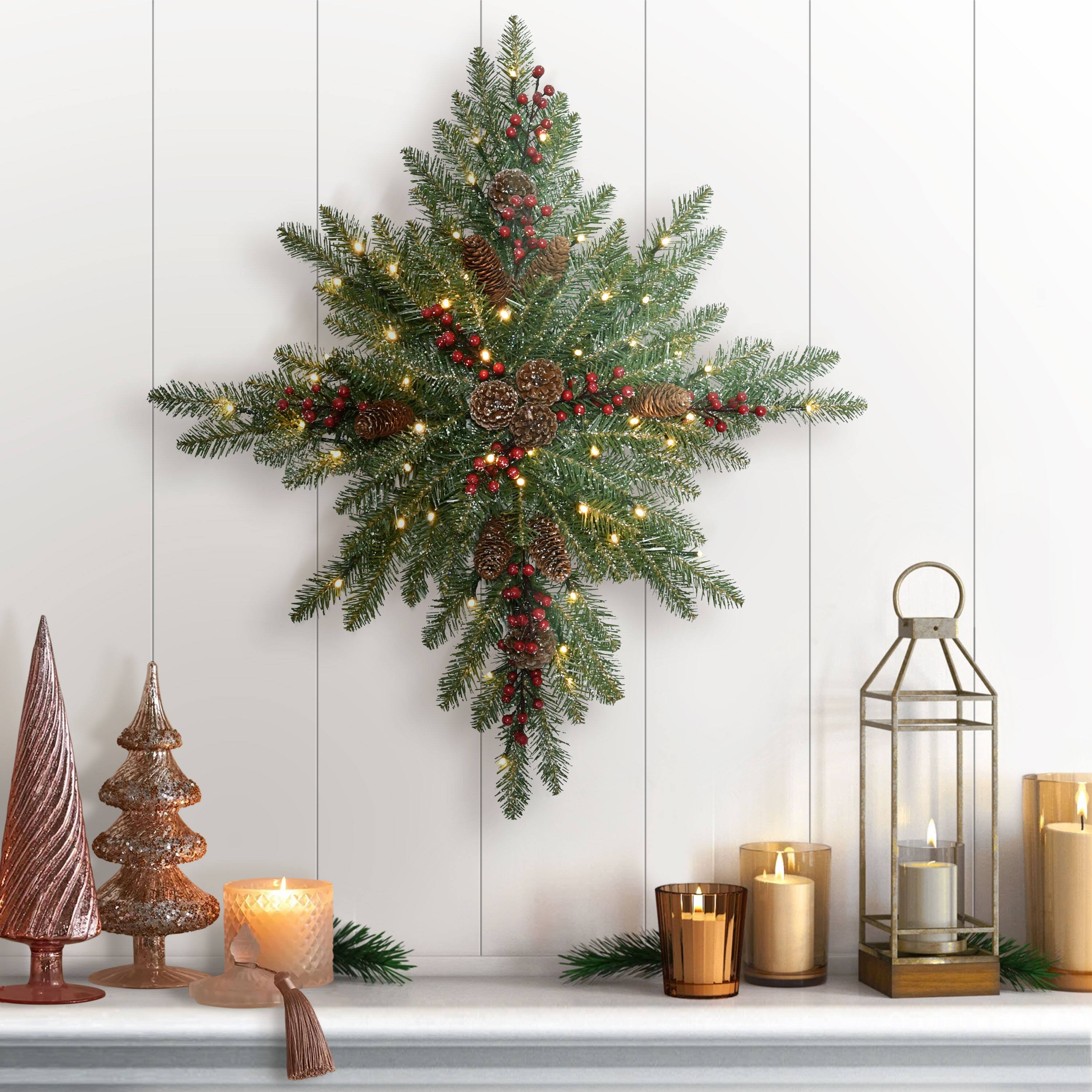 32&#x22; Pre-Lit Flocked Snowflake Wreath