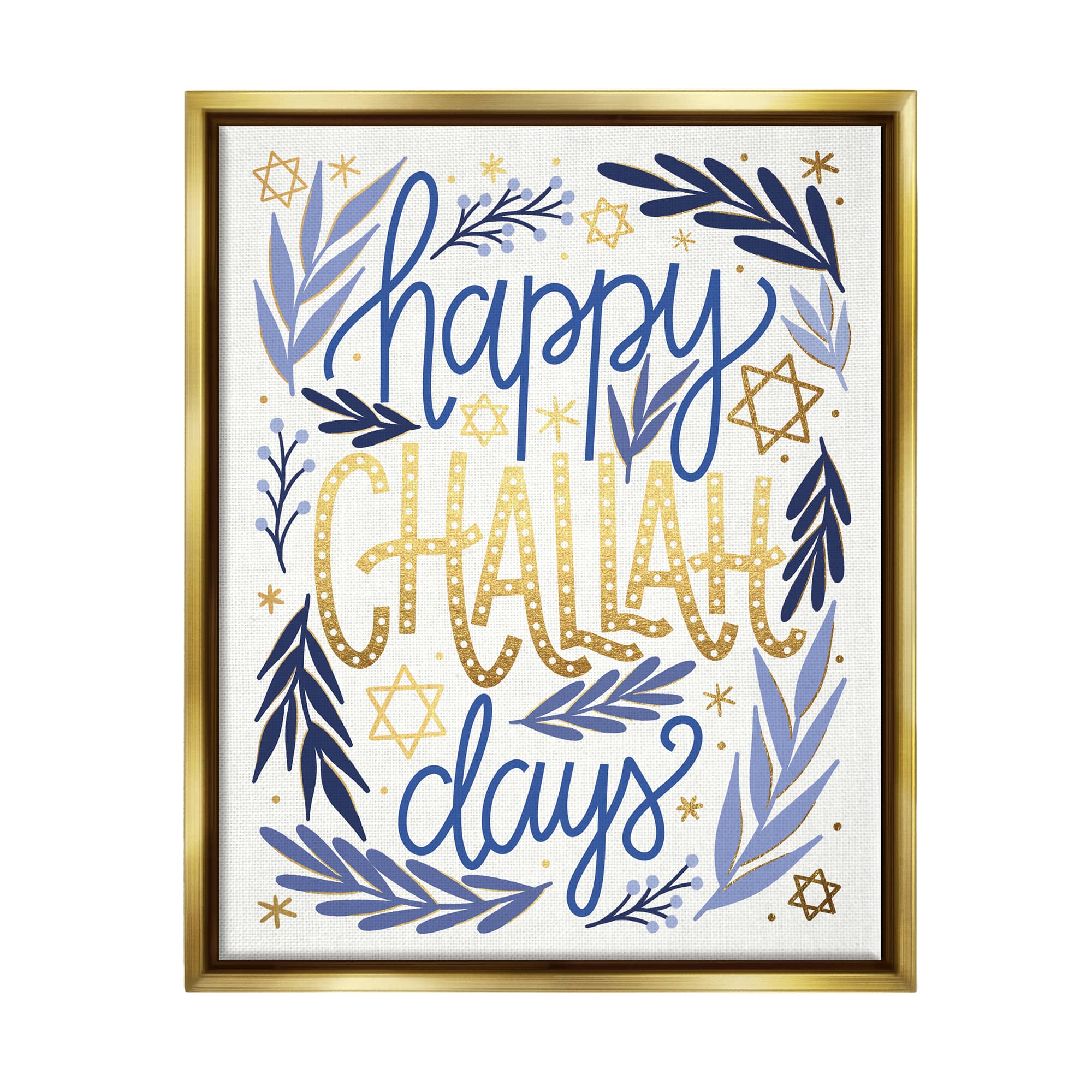 Stupell Industries Happy Challah Days Hanukkah Stars Framed Floater Canvas Wall Art
