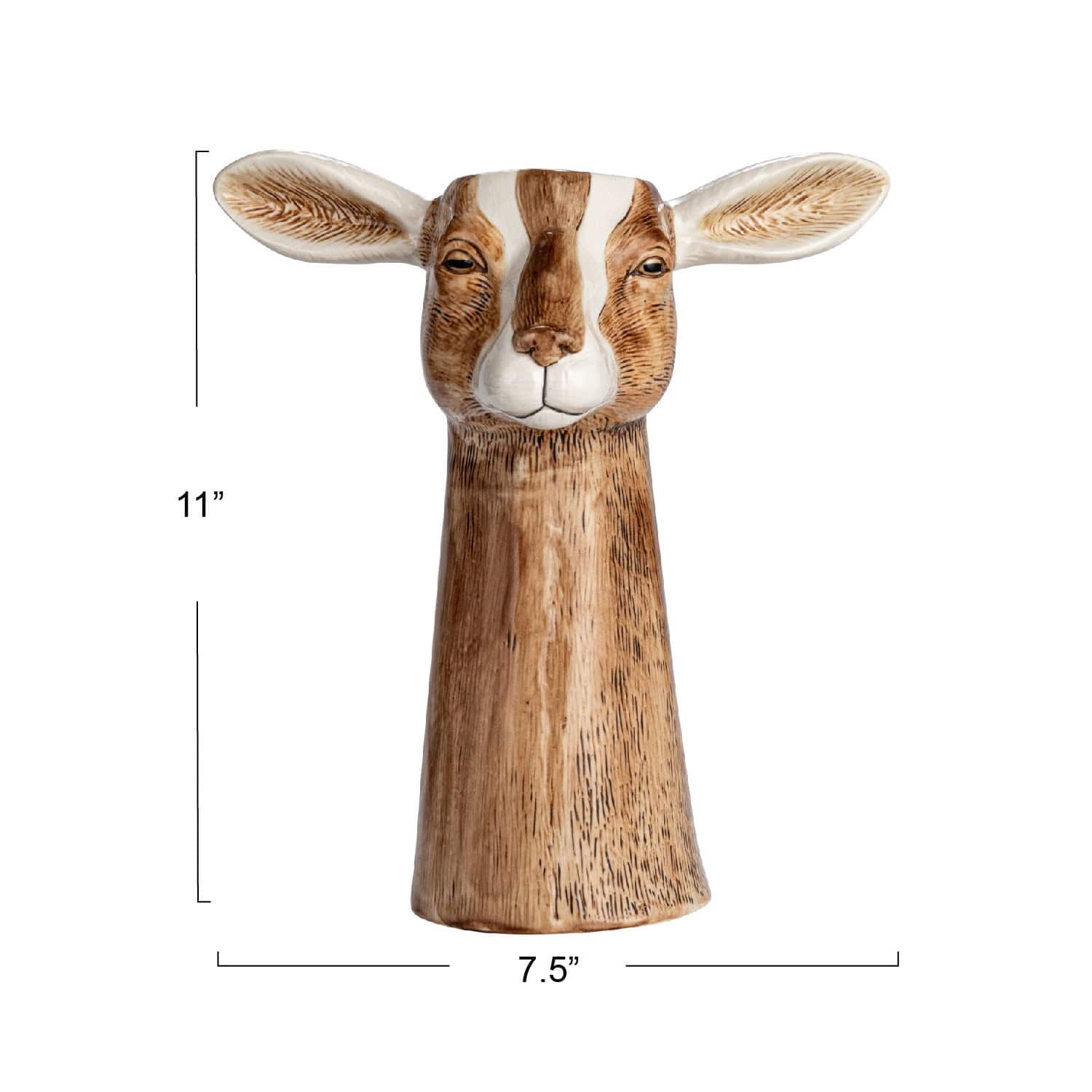 Hello Honey® 11" Brown & White Hand-Painted Decorative Stoneware Goat Vase