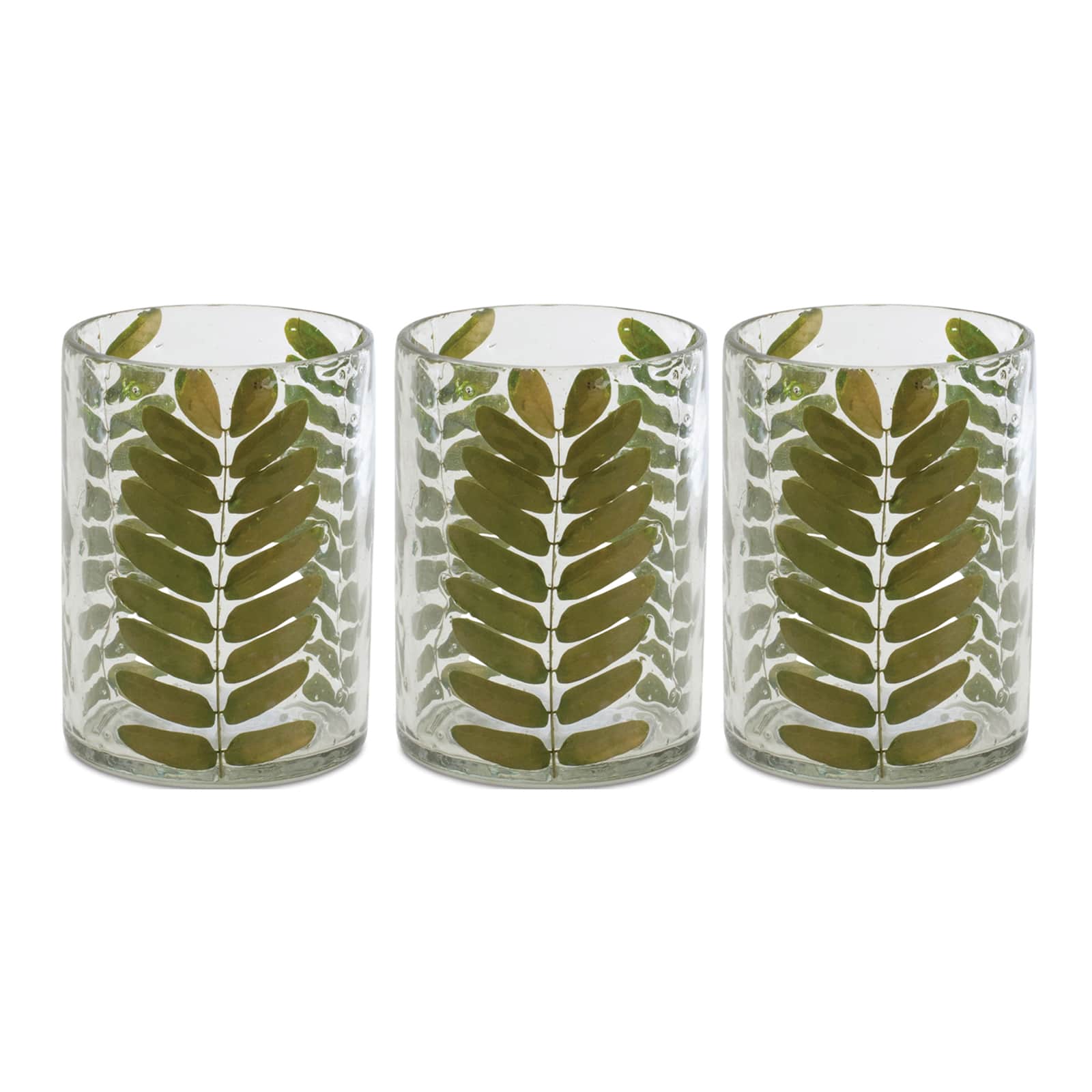 4.25" Dried Leaf Glass Votive Holders, 3ct.