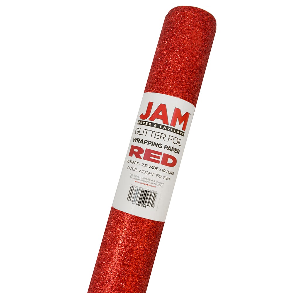 JAM Paper White Glitter Gift Wrap with Double Sided Tape Set