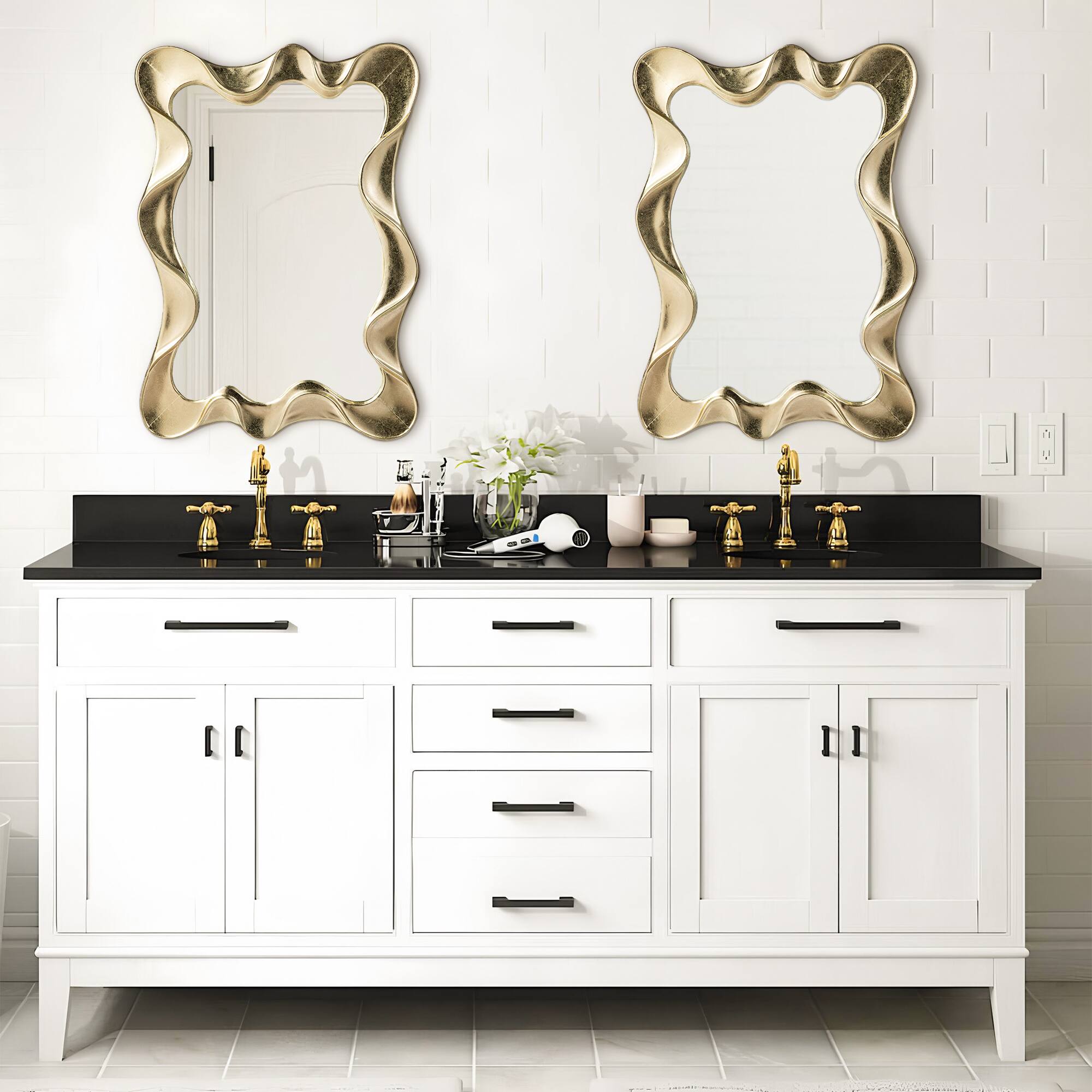 Glitzhome® 34.25" Modern Gold Foil Metal Frame Wavy Wall Mirror