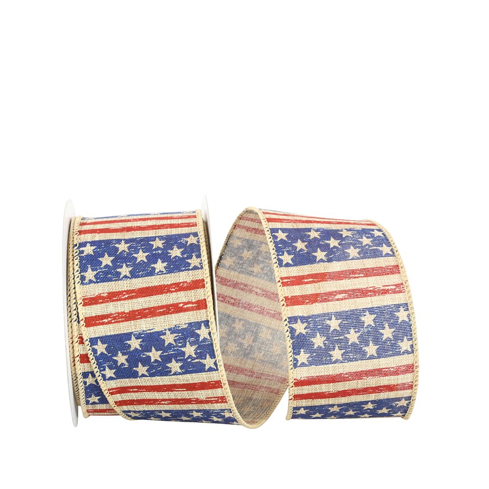 The Ribbon Roll 2.5&#x22; x 10yd. Linen Wired Vintage Flag Ribbon