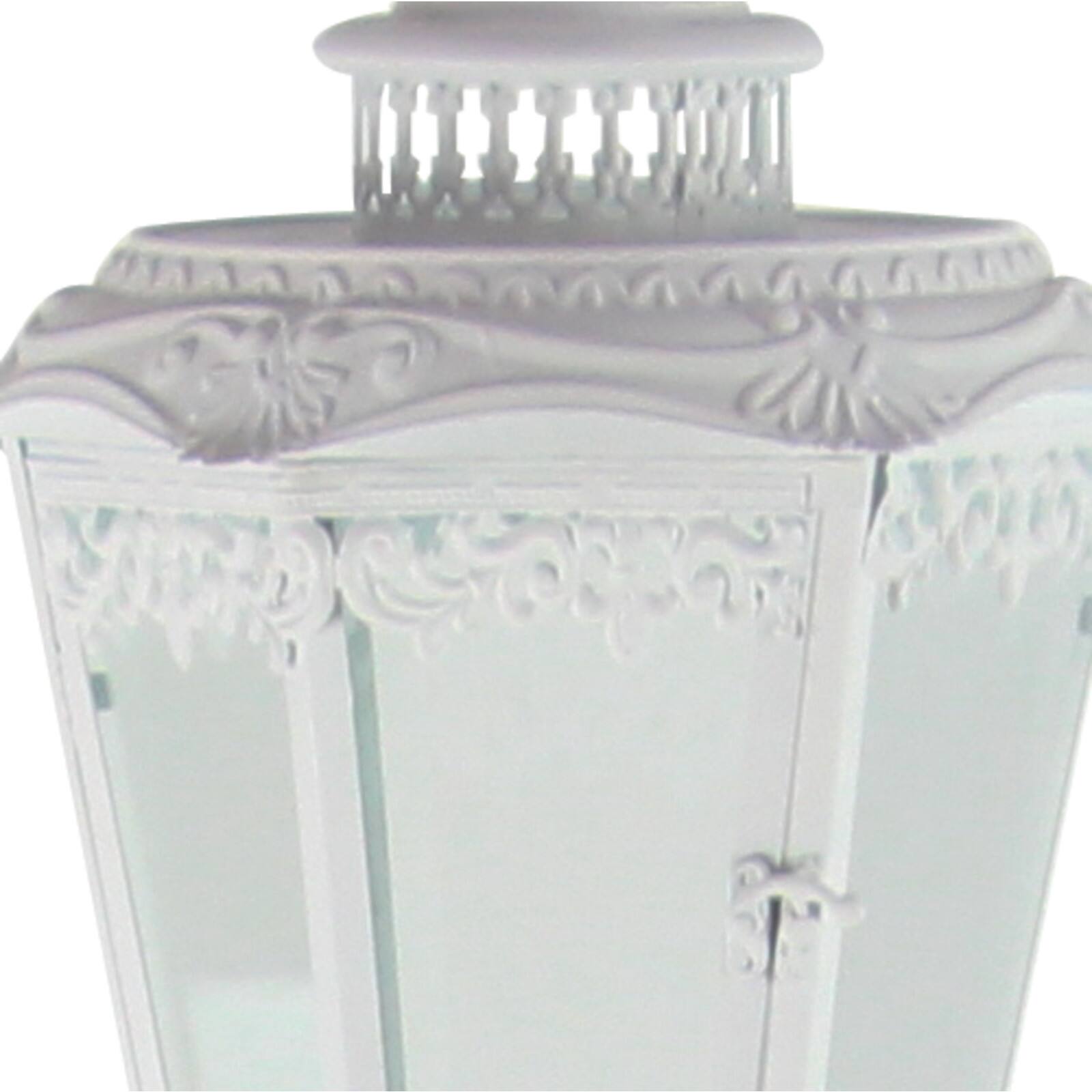 White Iron Vintage Candle Holder Lantern, 66&#x22; x 17&#x22; x 17&#x22;