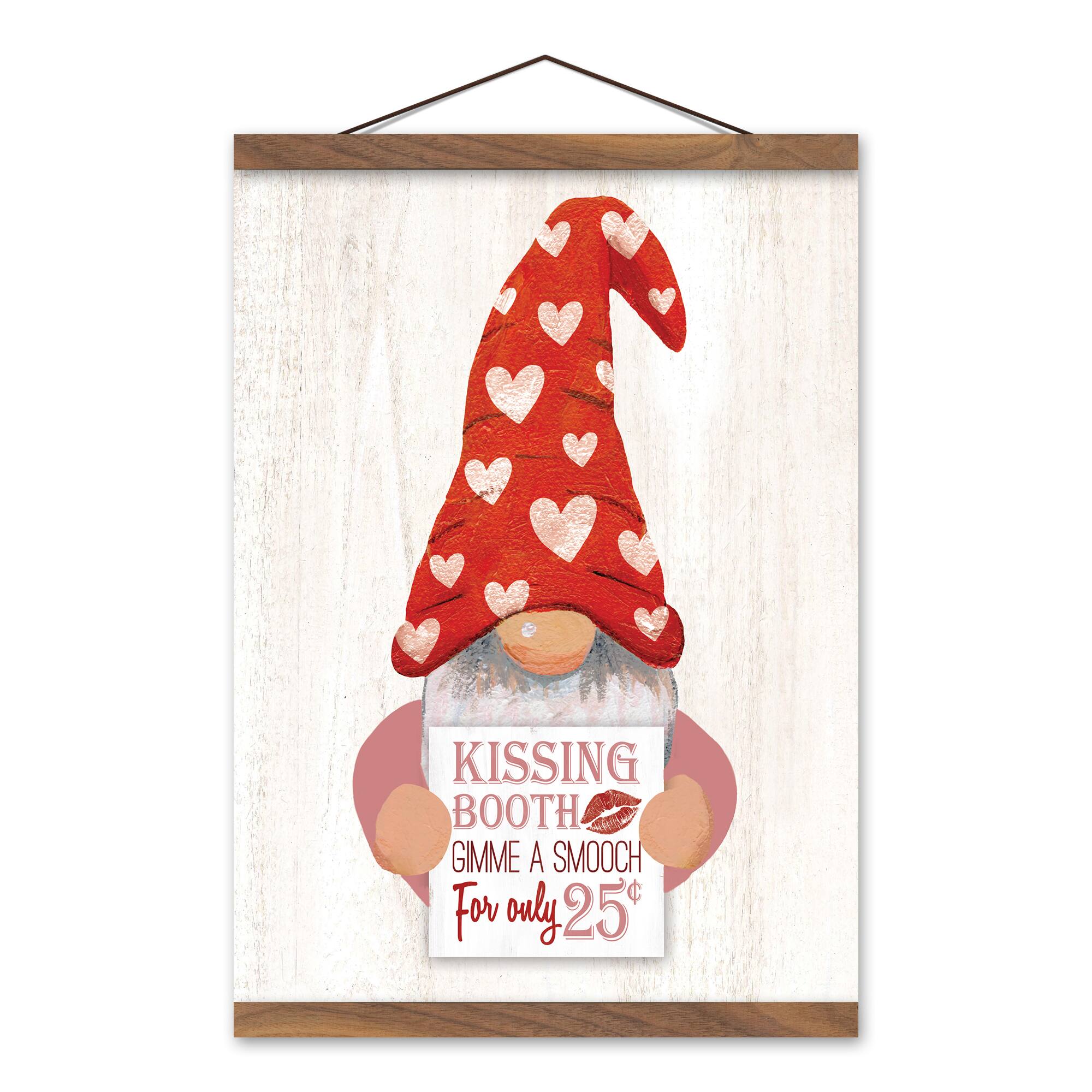 Kissing Gnome 12&#x22; x 16&#x22; Teak Hanging Canvas